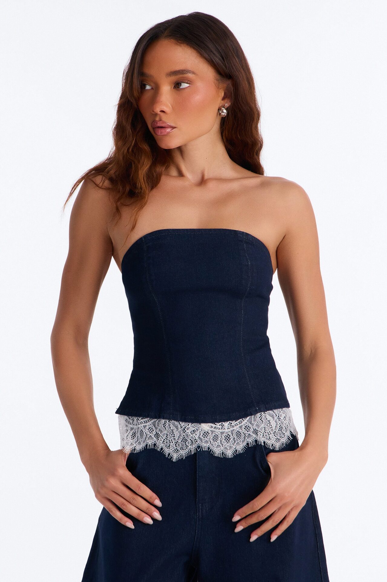 Dahlia Strapless Denim Barrel Pant Set - Dark Wash