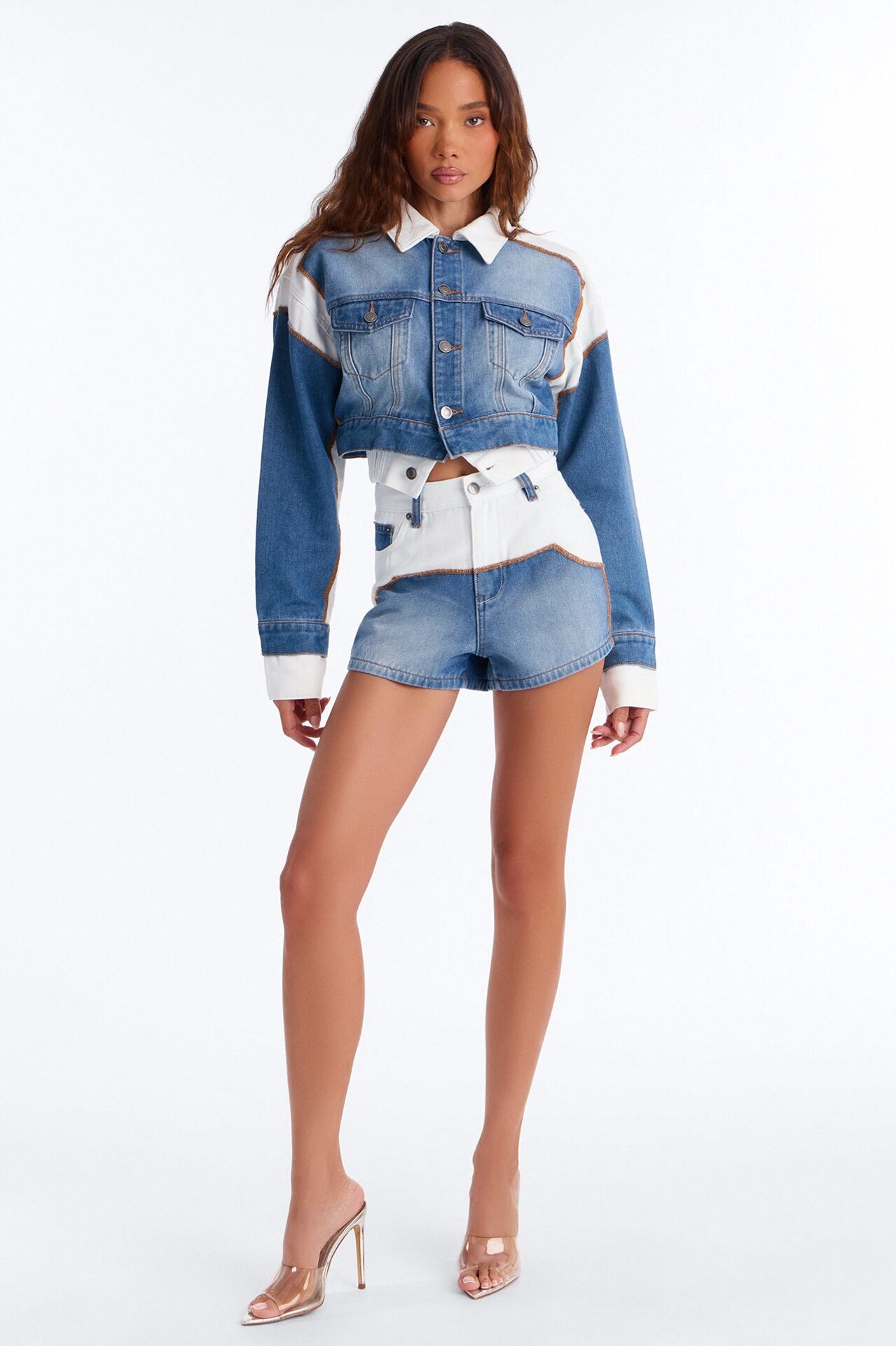 Soho Layered Denim Jacket And Short Set - Medium Blue Wash
