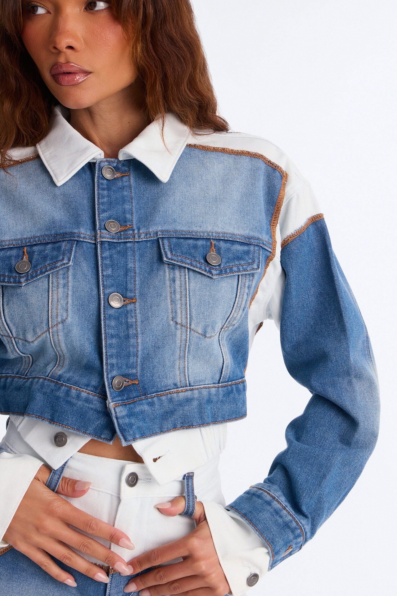Soho Layered Denim Jacket And Short Set - Medium Blue Wash