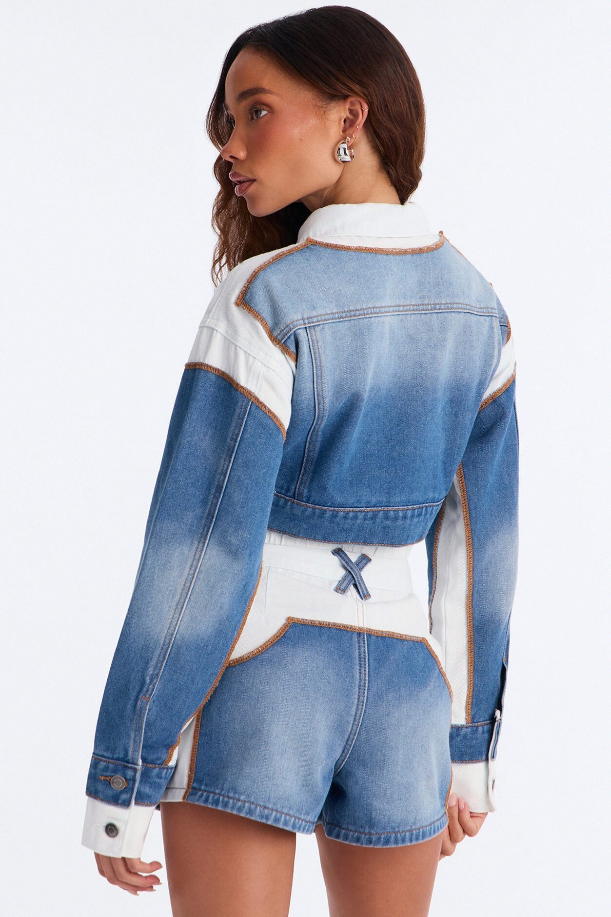 Soho Layered Denim Jacket And Short Set - Medium Blue Wash