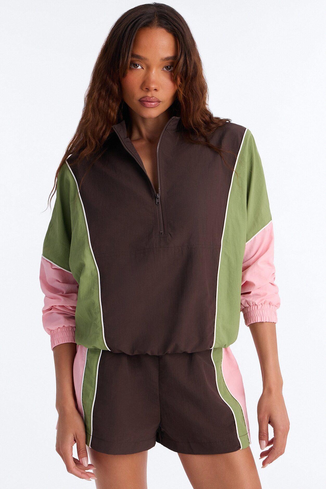 With It Windbreaker Short Set - Brown/combo