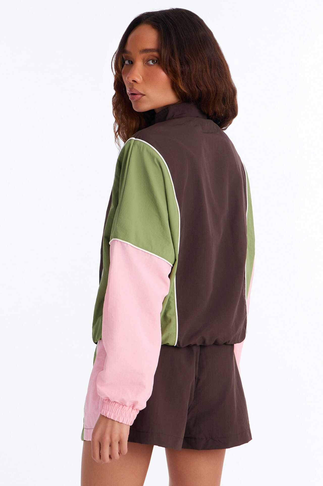 With It Windbreaker Short Set - Brown/combo