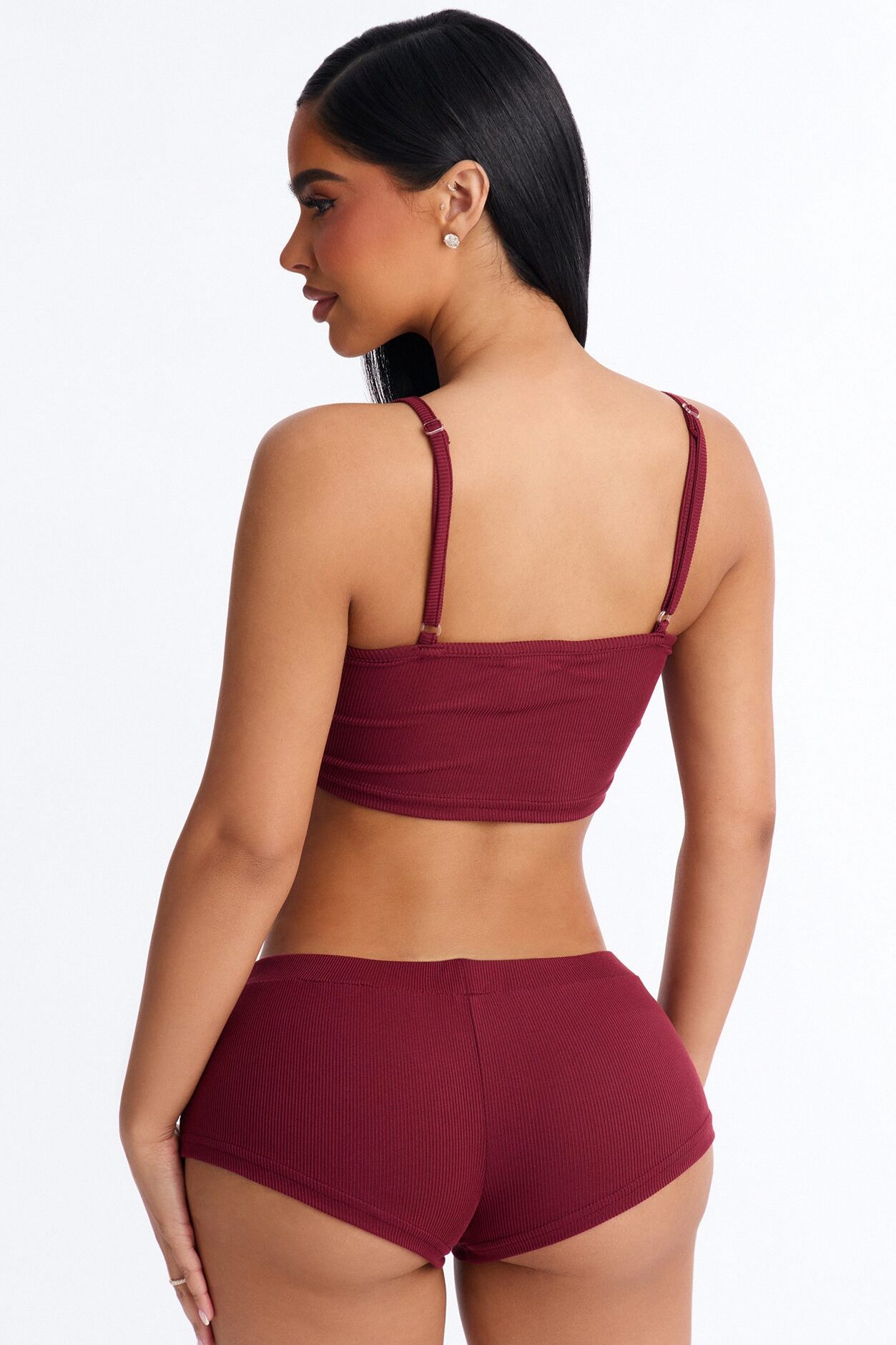 Late Night Calls Ribbed PJ Short Set - Burgundy