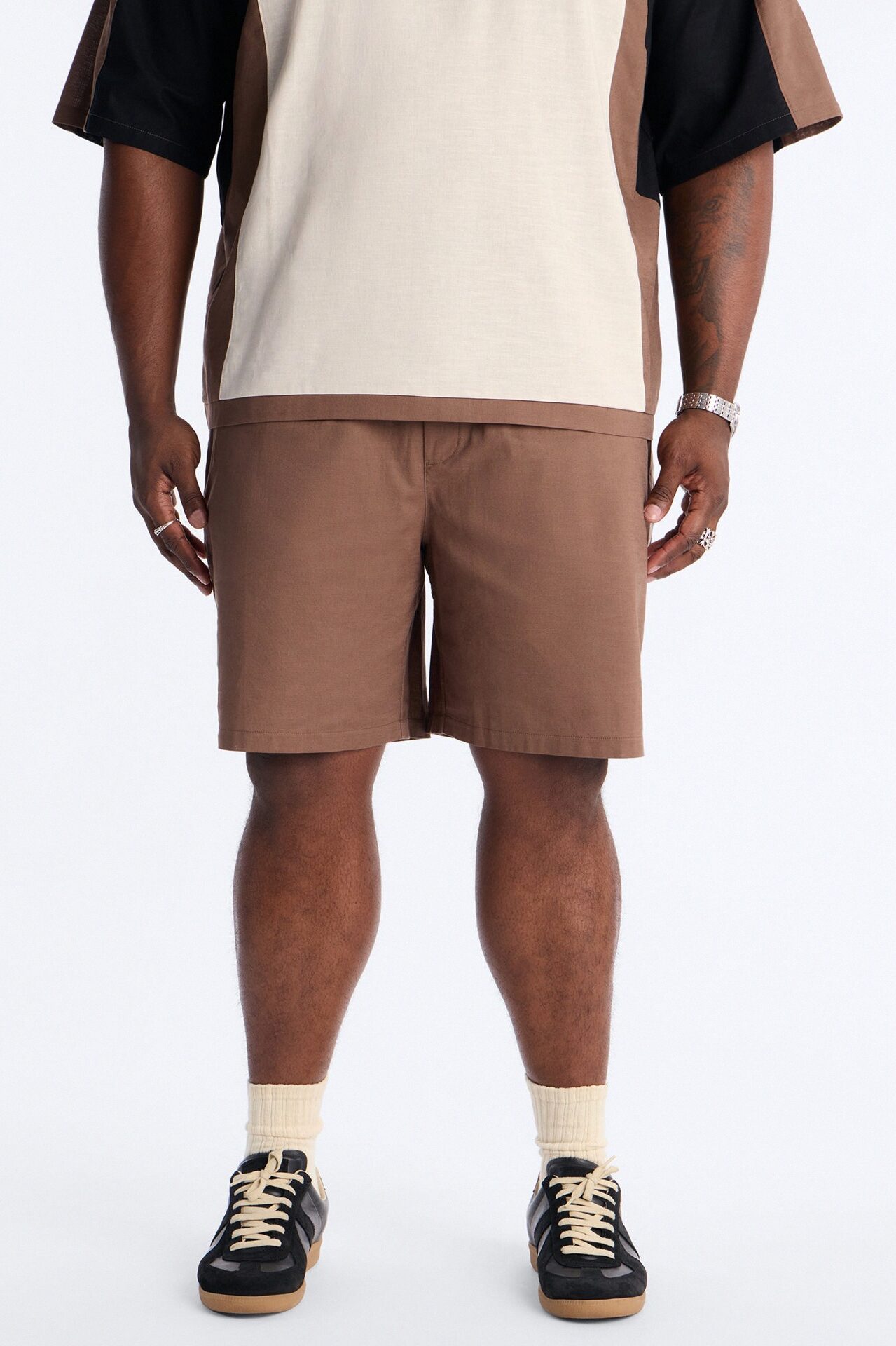 Basic Color Block Relaxed Short - Brown/combo