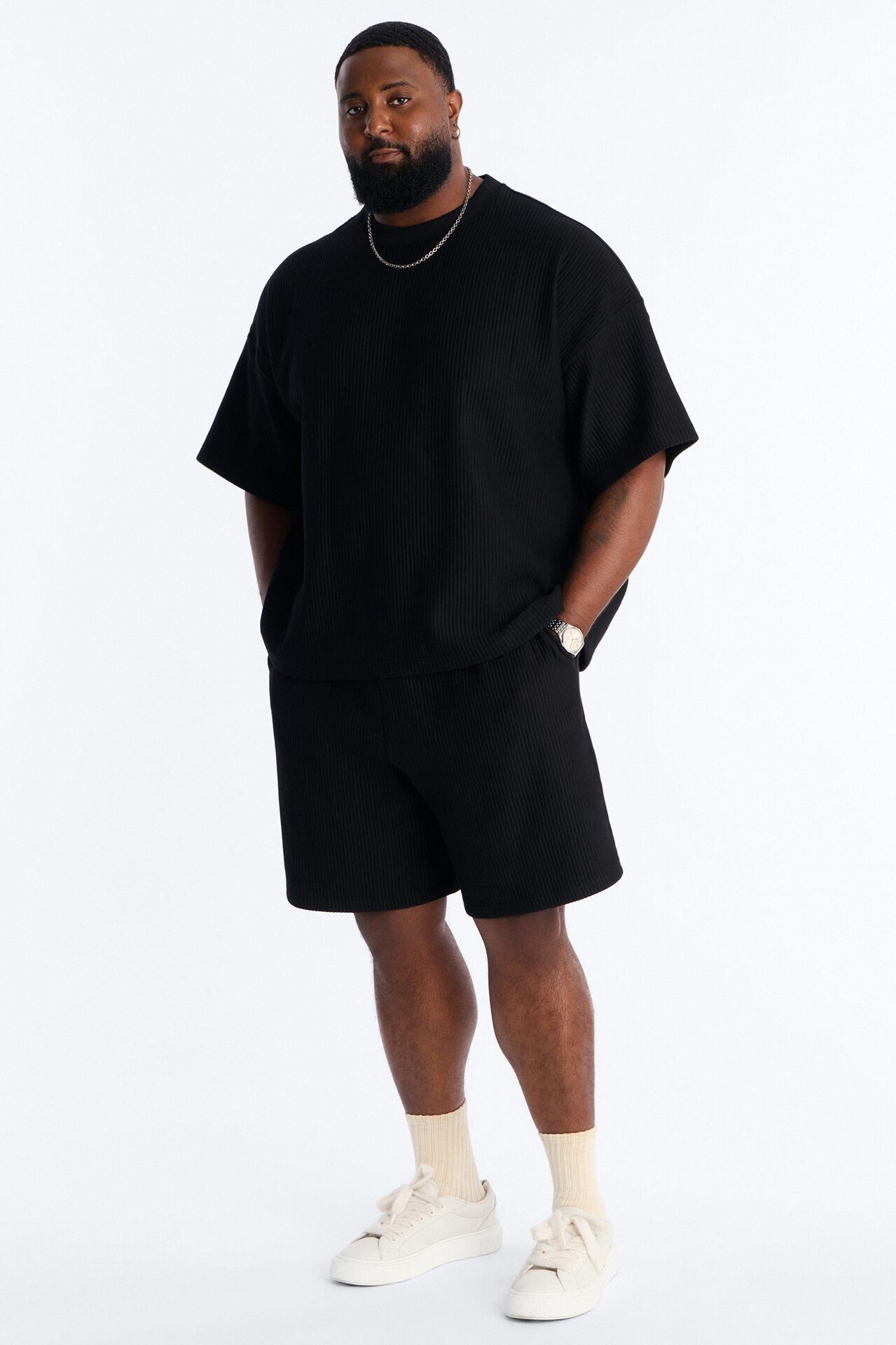 Textured Relaxed Sweatshort - Black