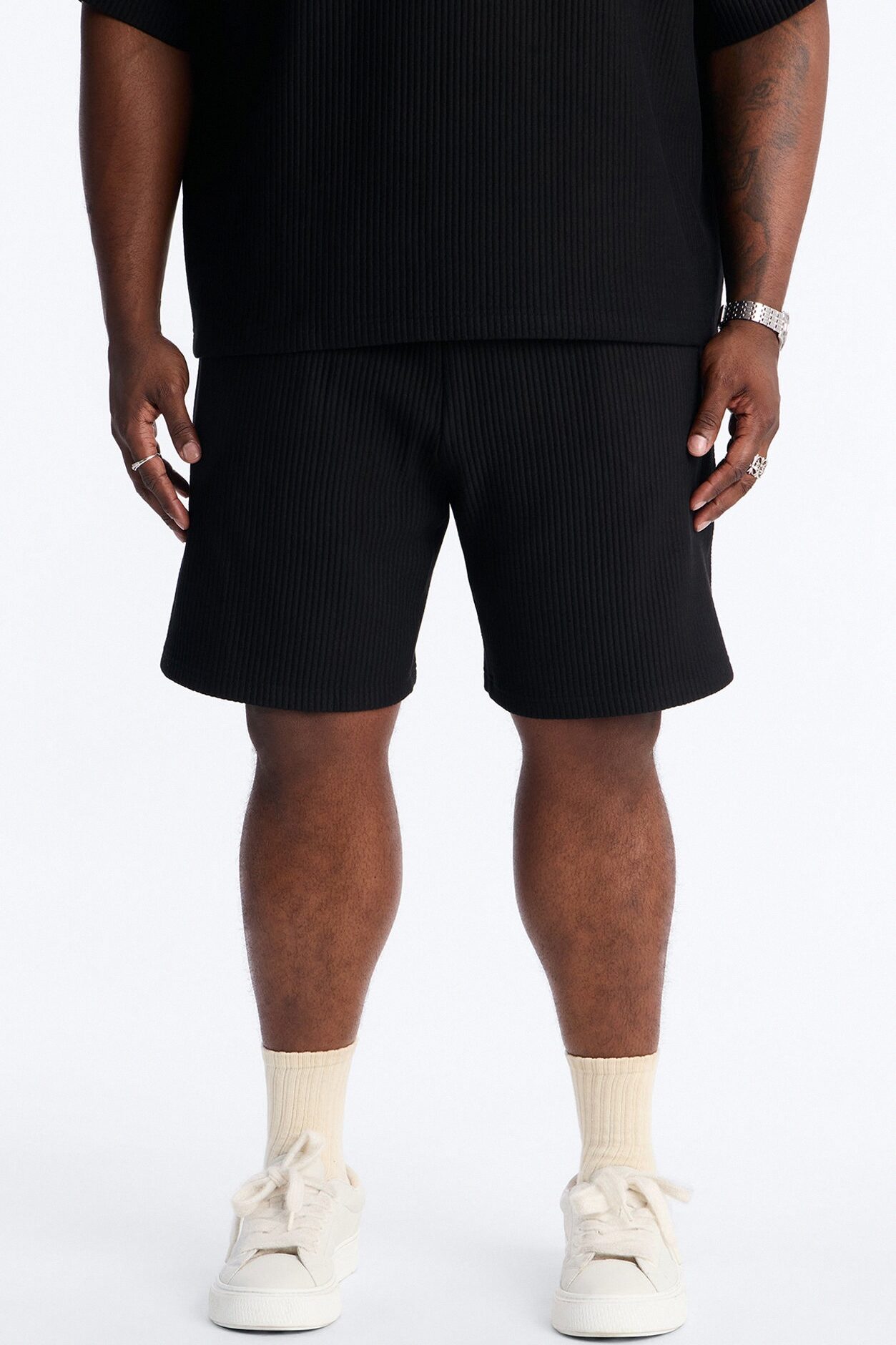 Textured Relaxed Sweatshort - Black