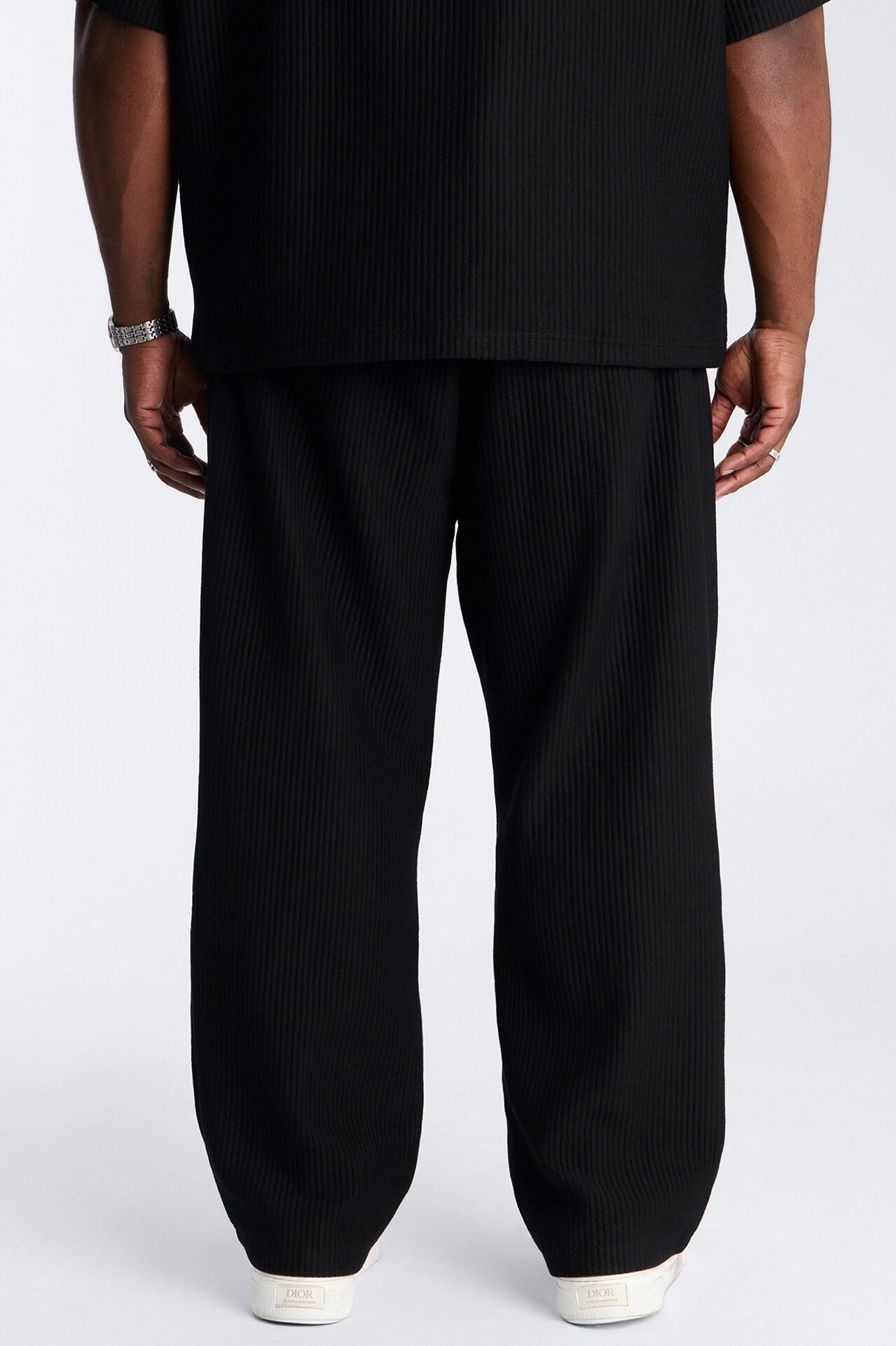 Textured Fleece Straight Leg Pant - Black