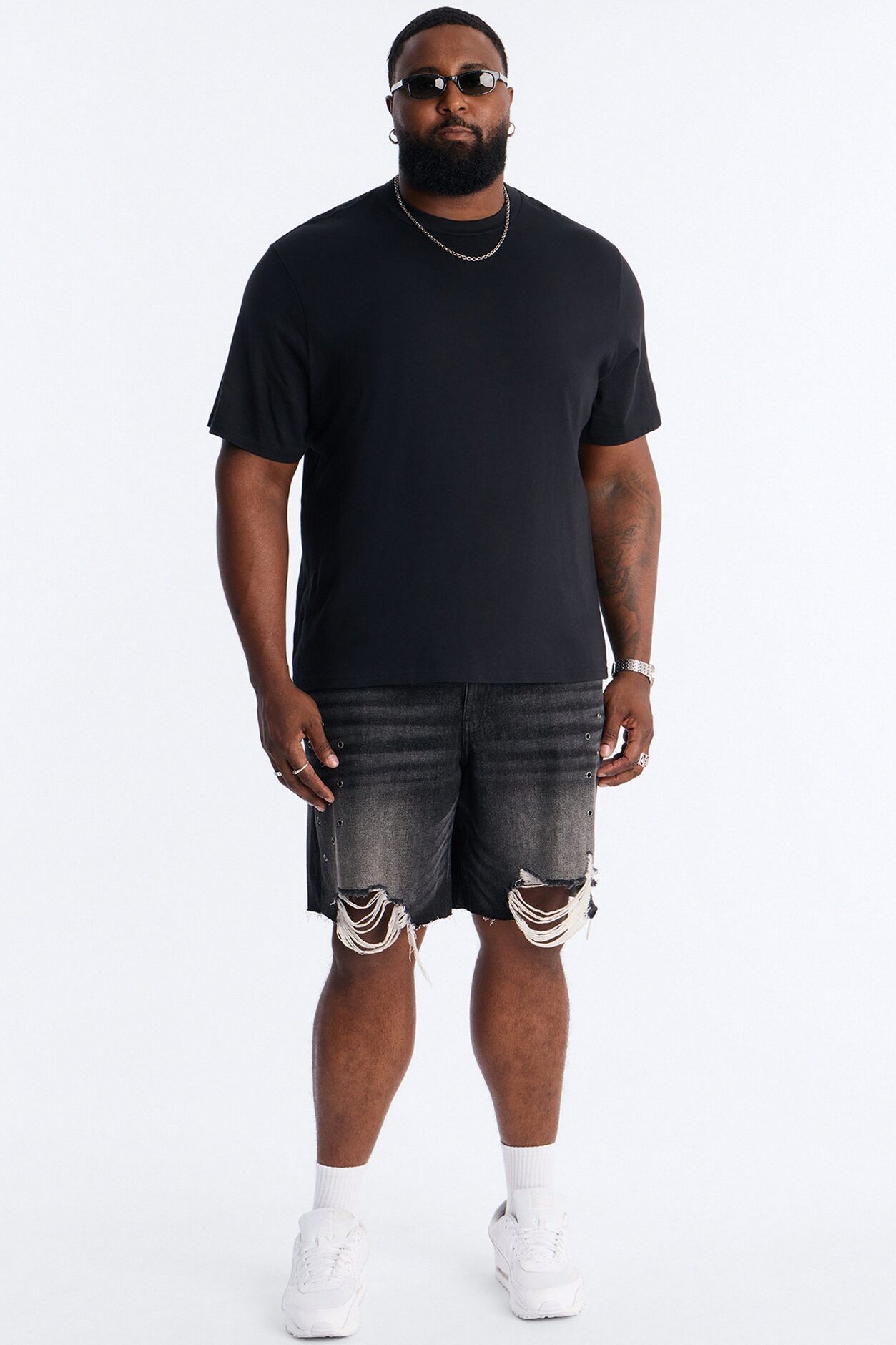 Relaxed Looking Out Distressed Grommet Denim Short - Black Wash