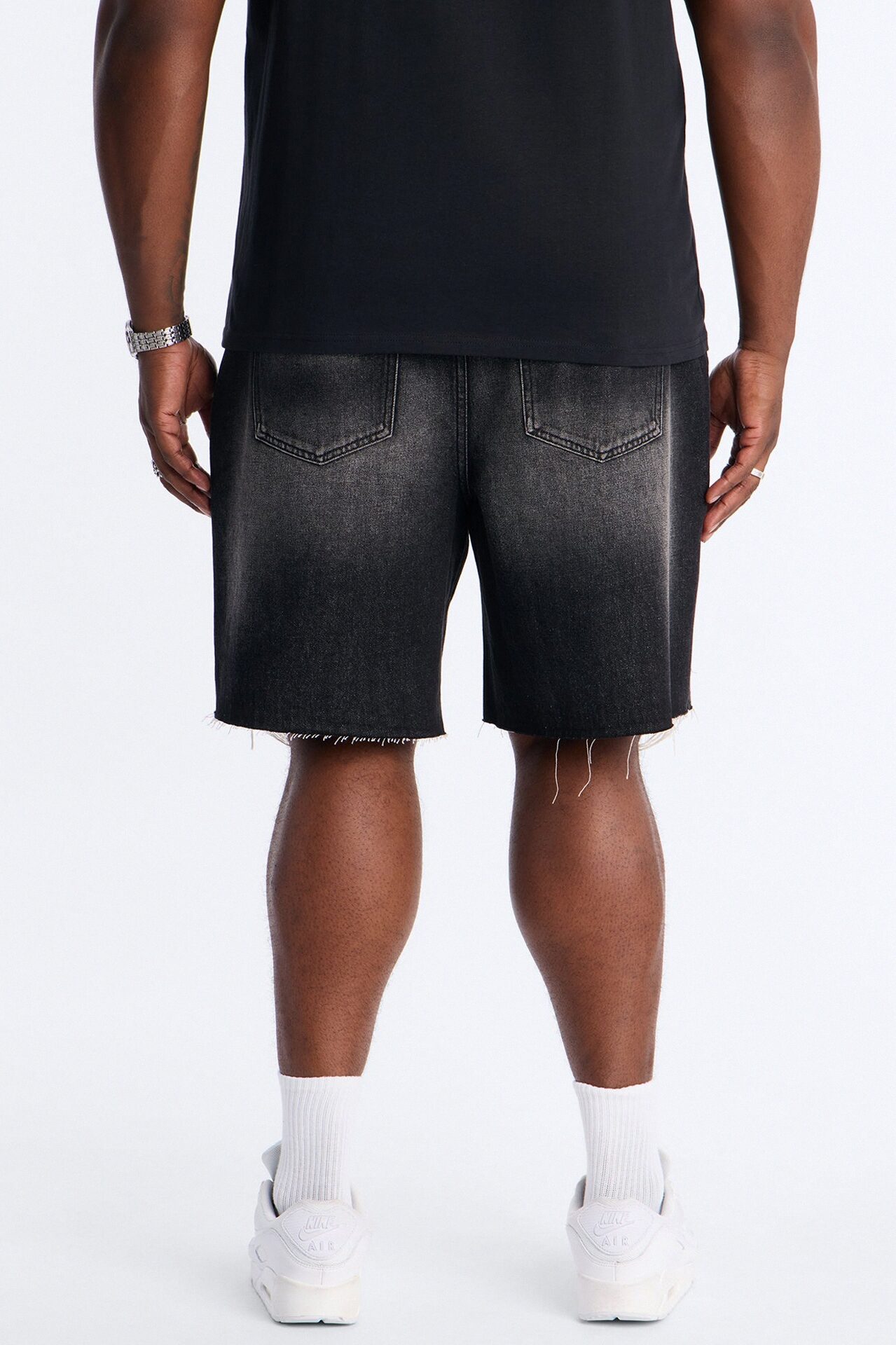 Relaxed Looking Out Distressed Grommet Denim Short - Black Wash