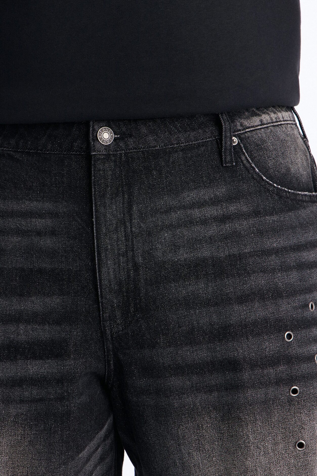 Relaxed Looking Out Distressed Grommet Denim Short - Black Wash