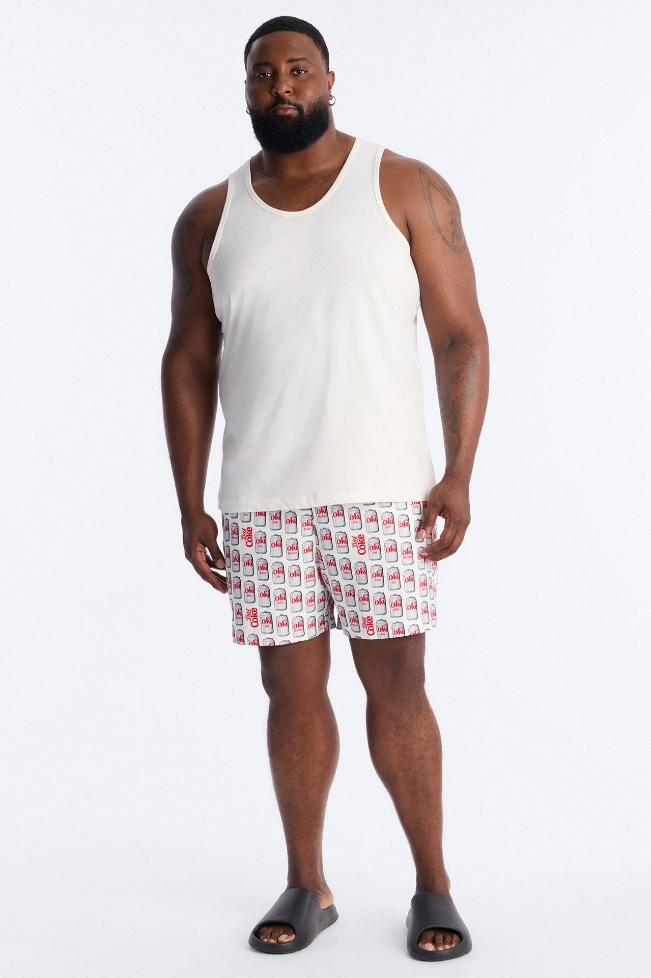 Diet Coca-Cola Archive Cans Swim Trunk 7″ - White/combo