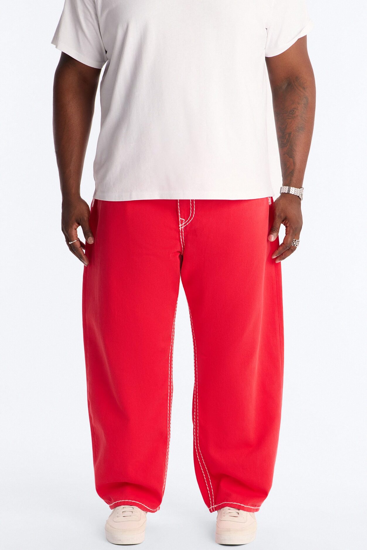 Heavy Stitch Barrel Jean - Red