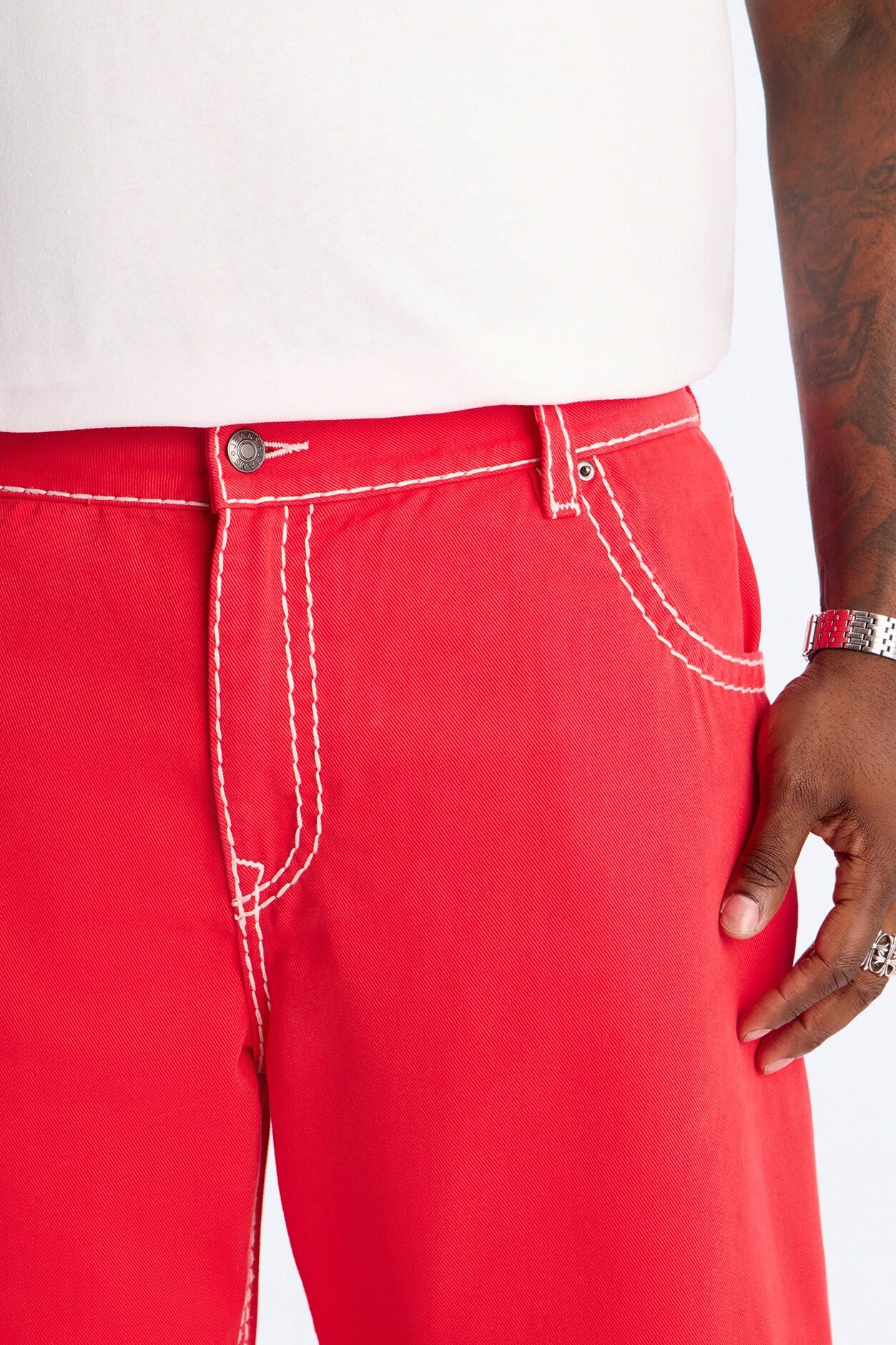 Heavy Stitch Barrel Jean - Red