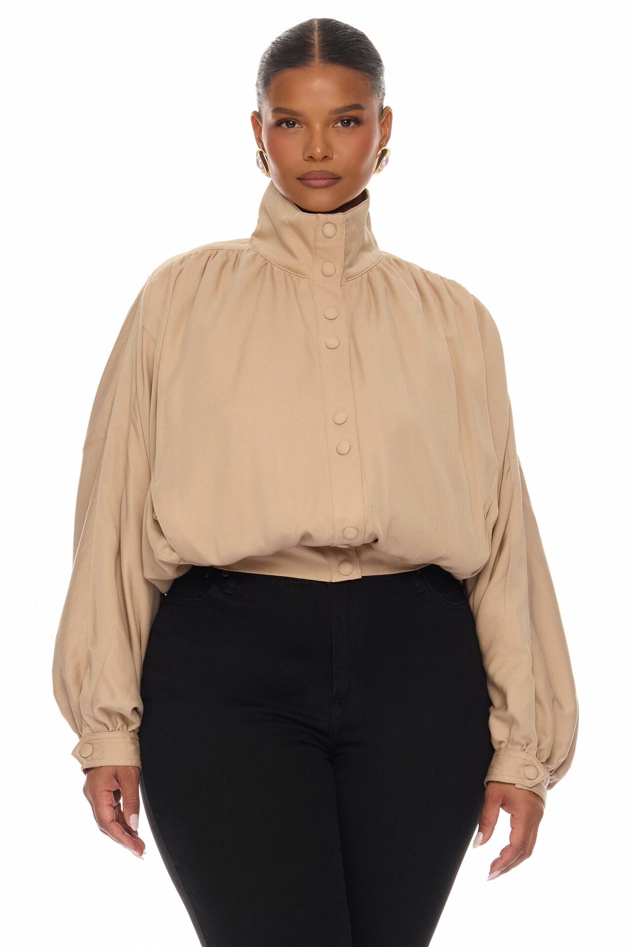 Noelia Woven Collared Jacket - Taupe