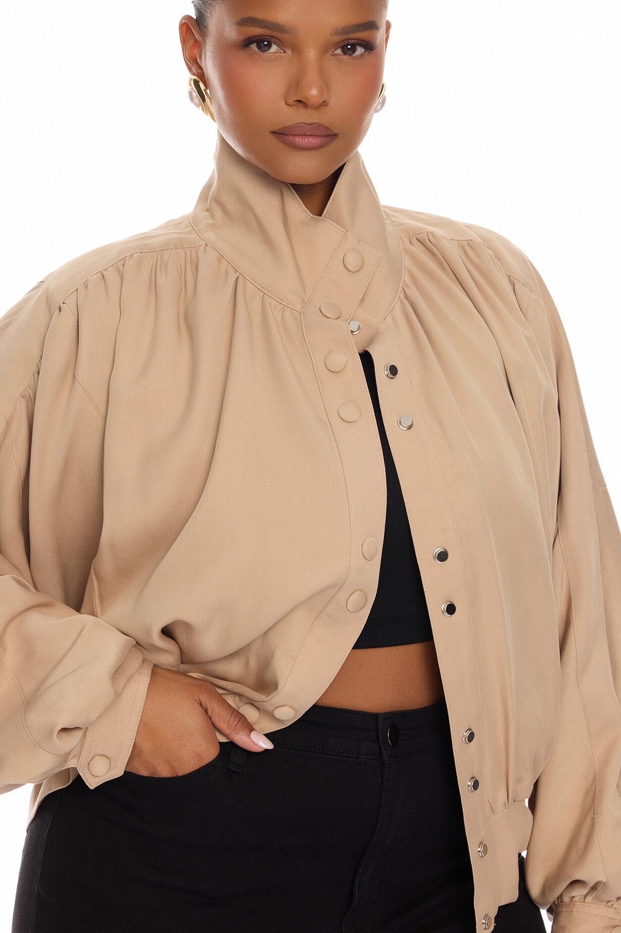 Noelia Woven Collared Jacket - Taupe