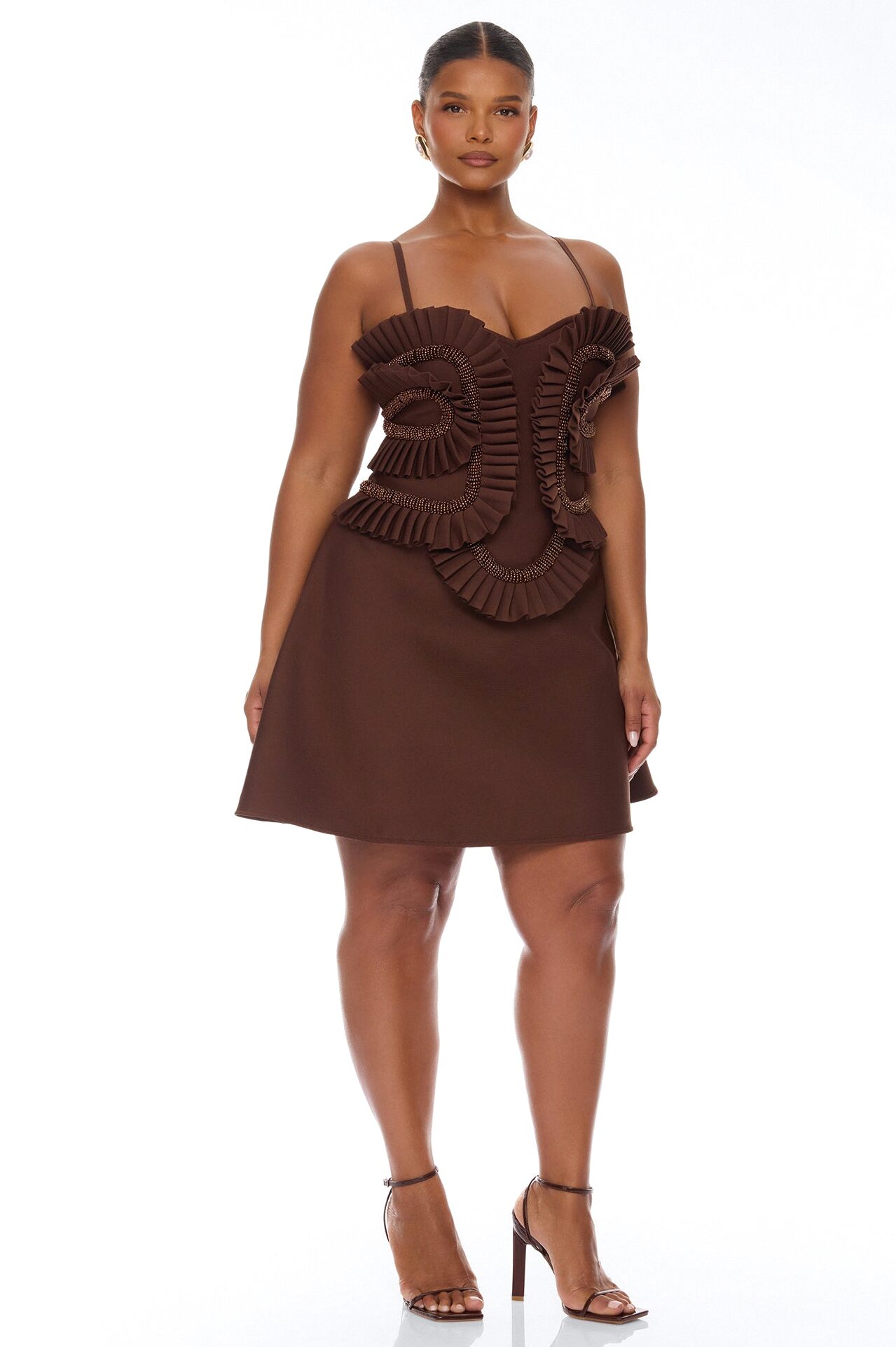 Jade Beaded Bandage Mini Dress - Chocolate