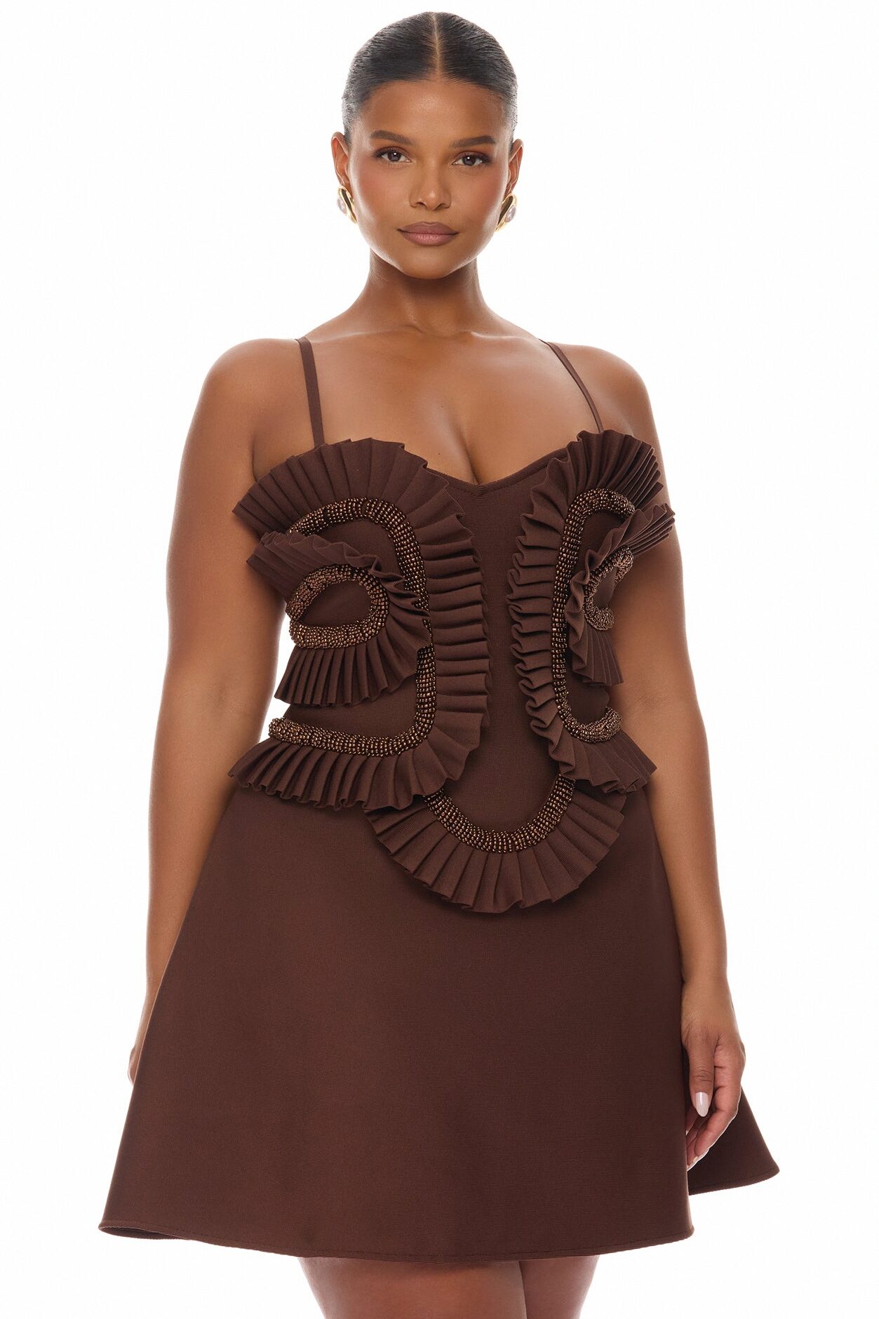 Jade Beaded Bandage Mini Dress - Chocolate