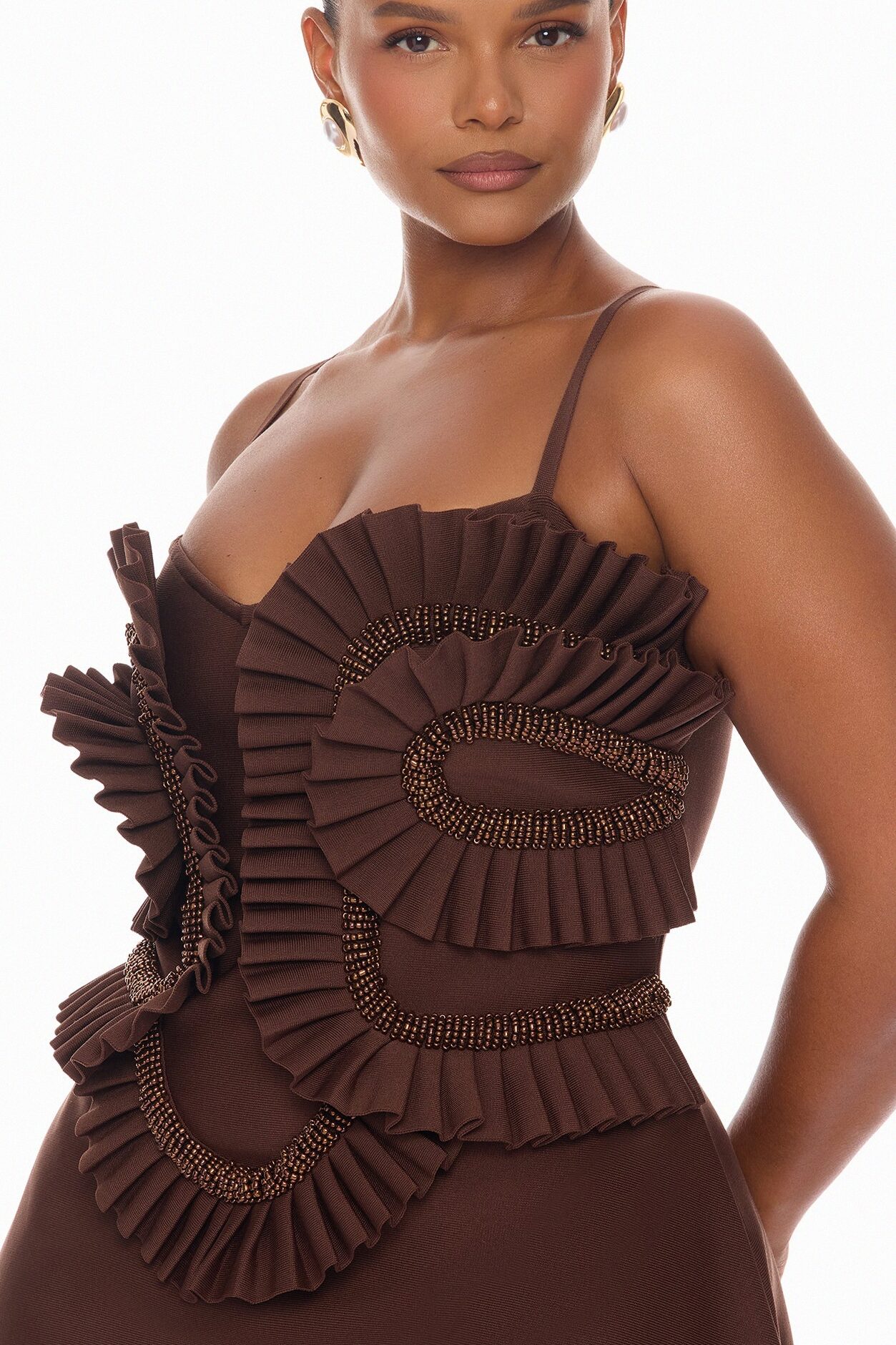 Jade Beaded Bandage Mini Dress - Chocolate
