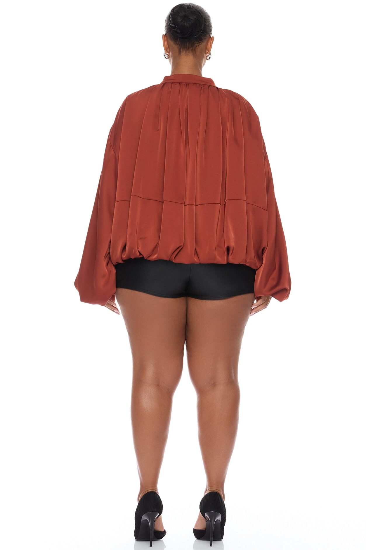 Marianna Balloon Sleeve Satin Jacket - Cognac