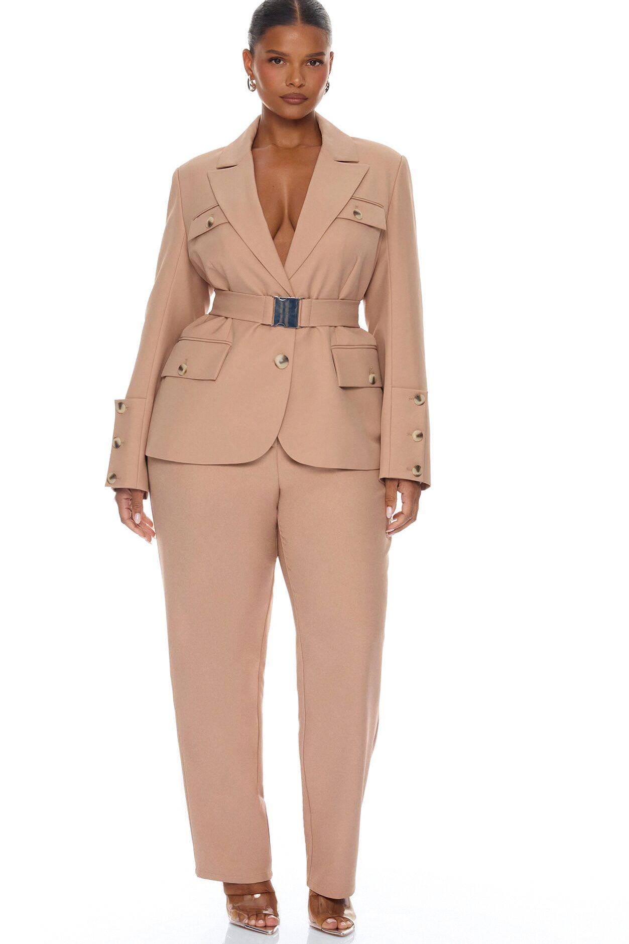 Isabella Belted Pant Set - Nude