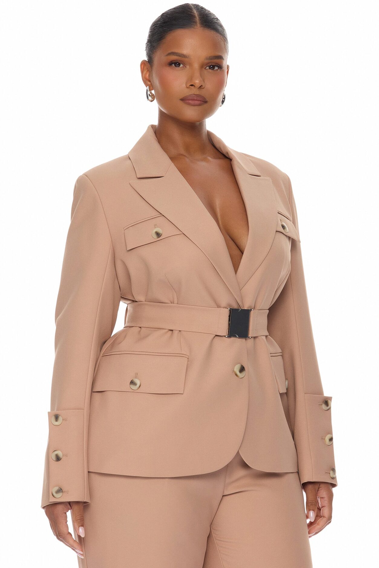 Isabella Belted Pant Set - Nude