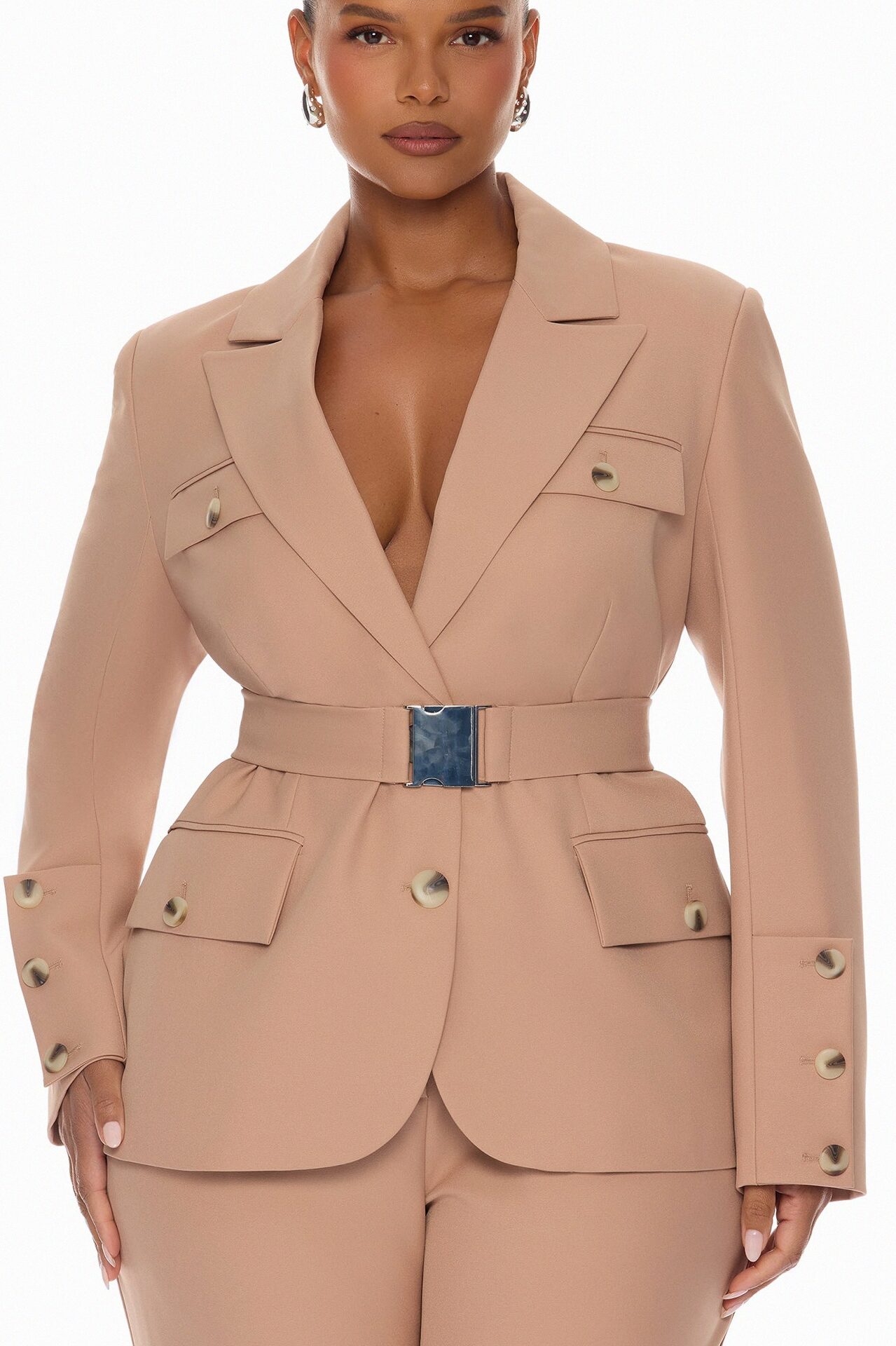 Isabella Belted Pant Set - Nude