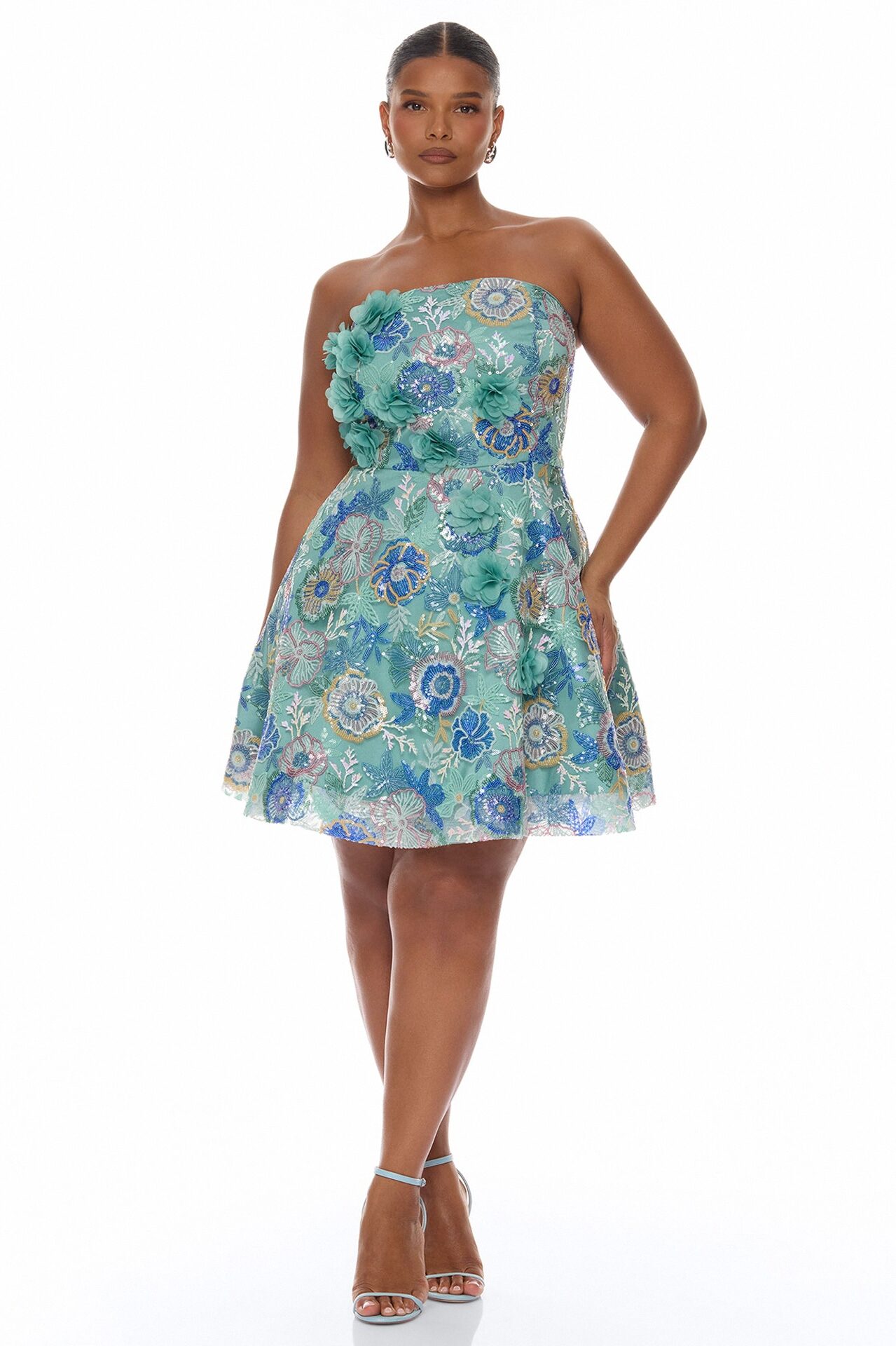 Becca Embroidered Mini Dress - Teal