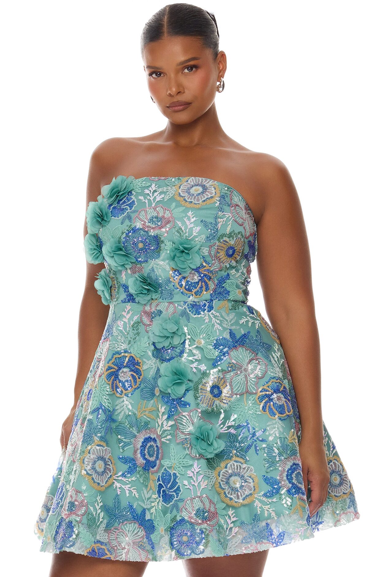 Becca Embroidered Mini Dress - Teal