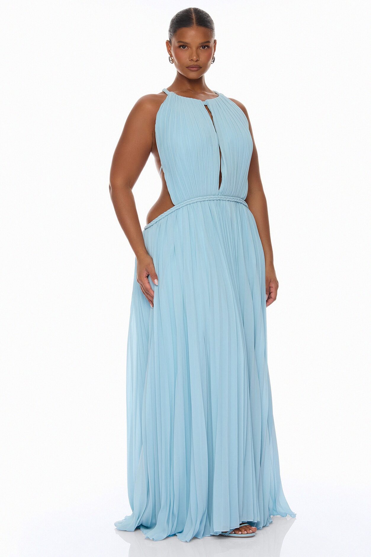 Lysandra Backless Pleated Maxi Dress - Light Blue