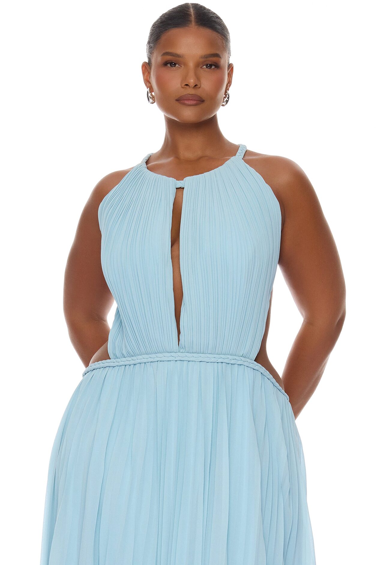 Lysandra Backless Pleated Maxi Dress - Light Blue