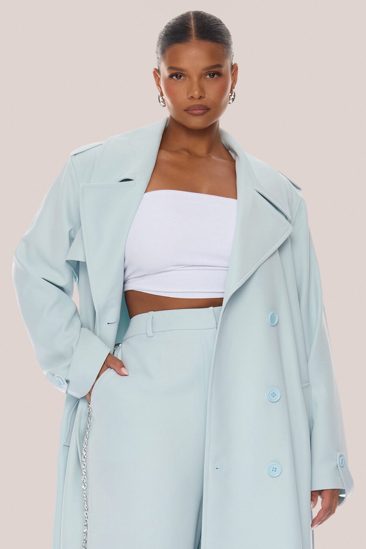 Destiny Belted Trench Coat - Light Blue