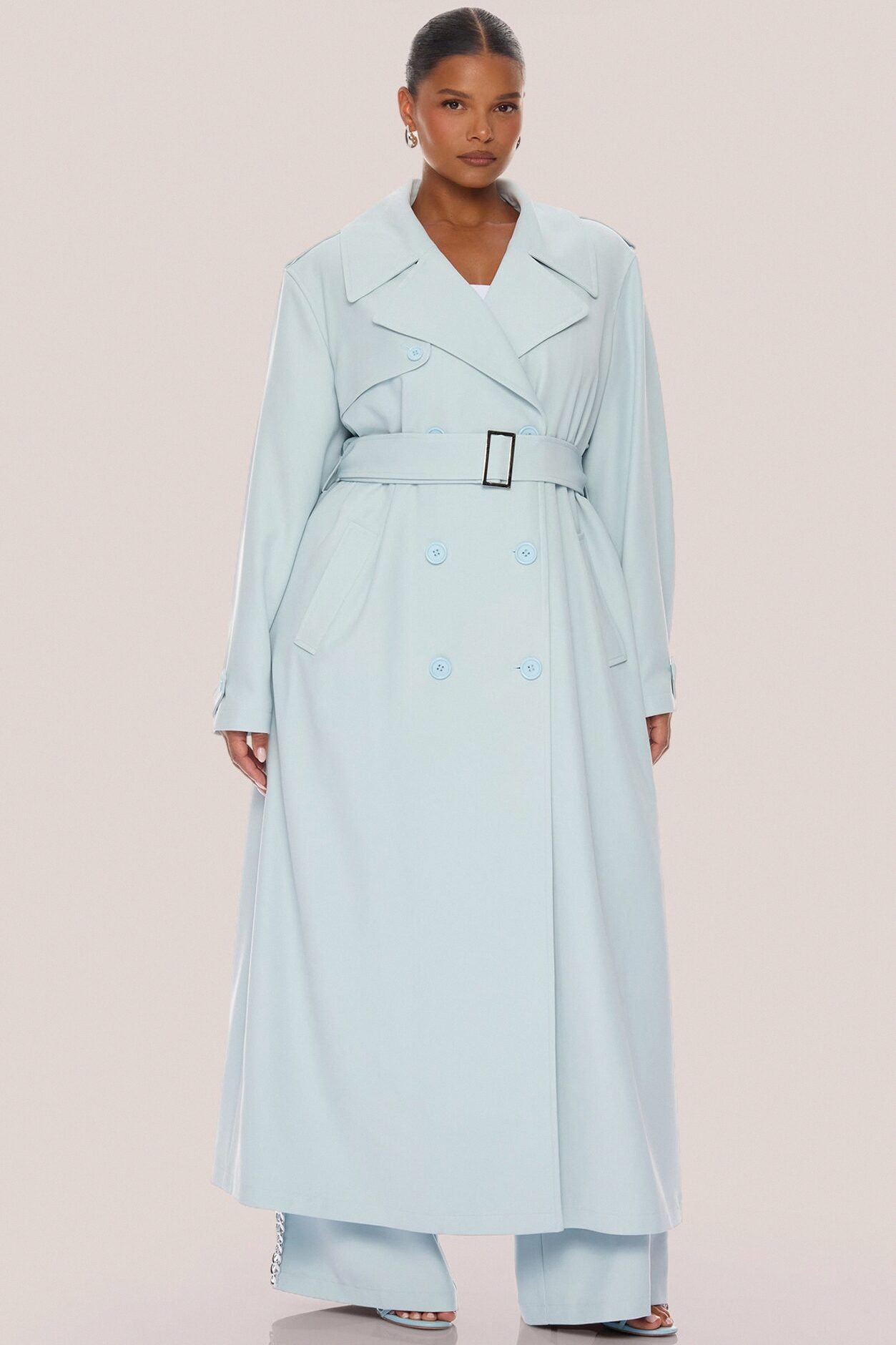 Destiny Belted Trench Coat - Light Blue