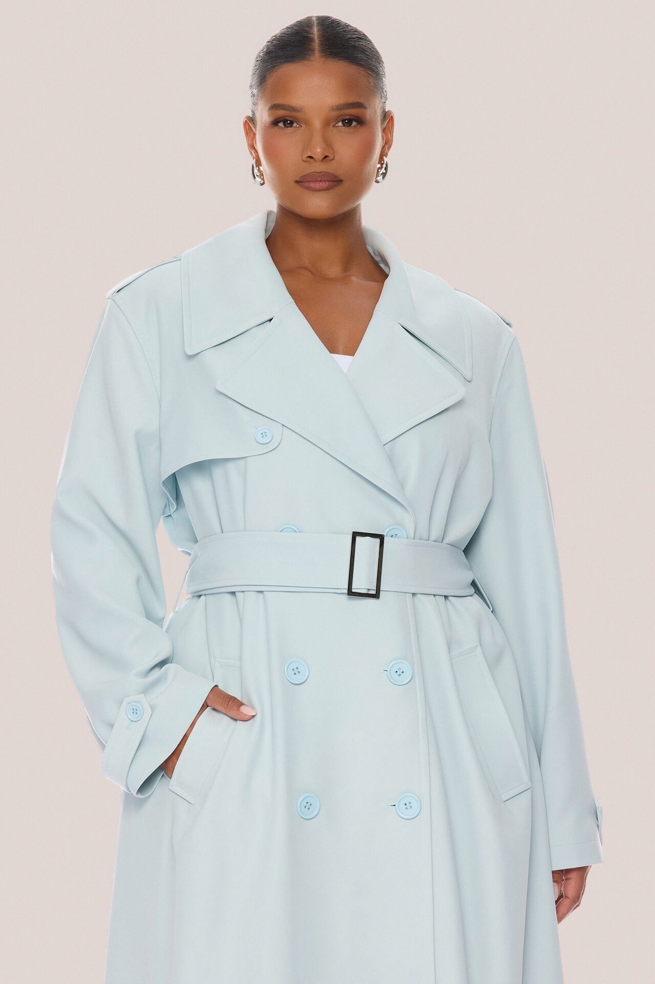 Destiny Belted Trench Coat - Light Blue
