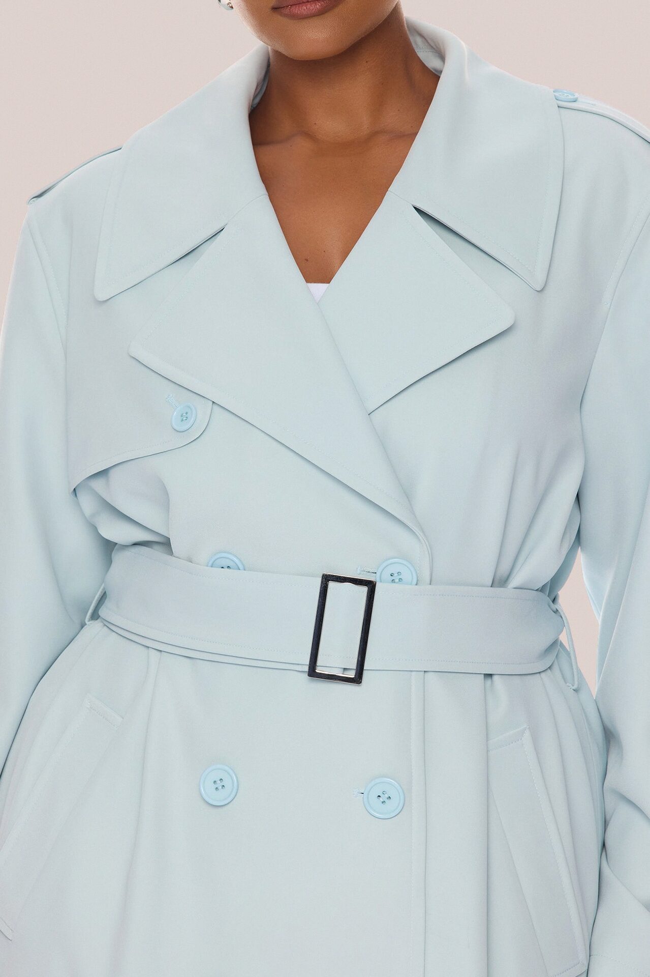 Destiny Belted Trench Coat - Light Blue