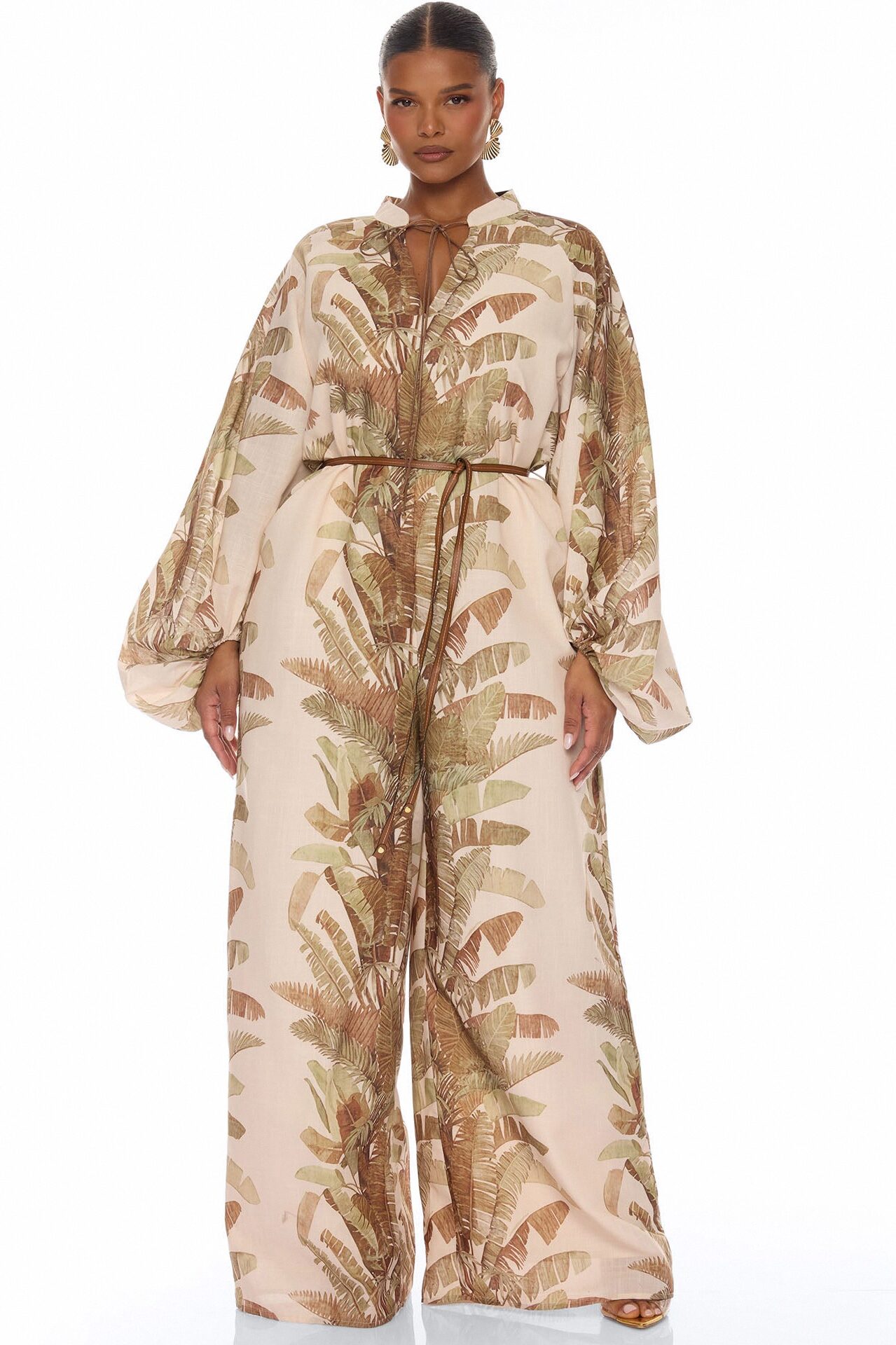 Zinnia Balloon Sleeve Linen Jumpsuit - Sand/combo
