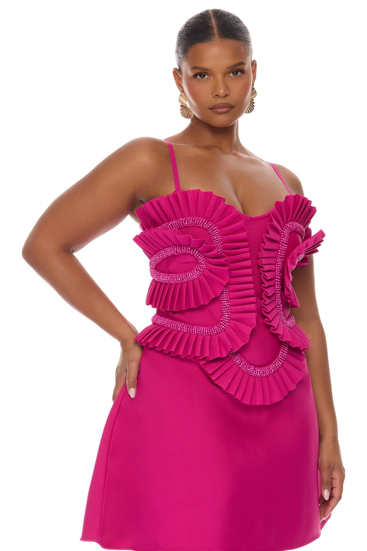 Jade Beaded Bandage Mini Dress - Magenta