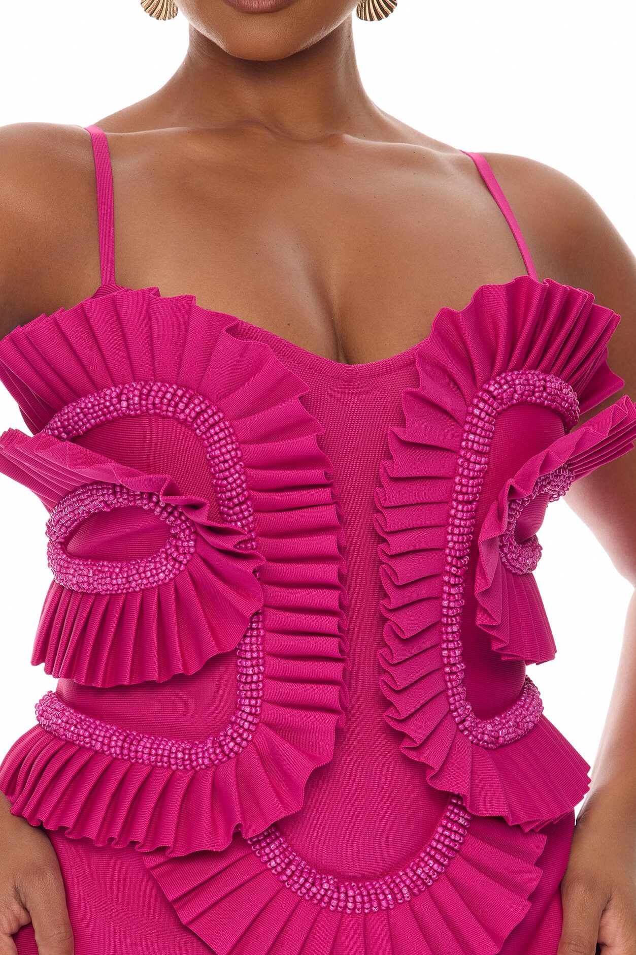 Jade Beaded Bandage Mini Dress - Magenta