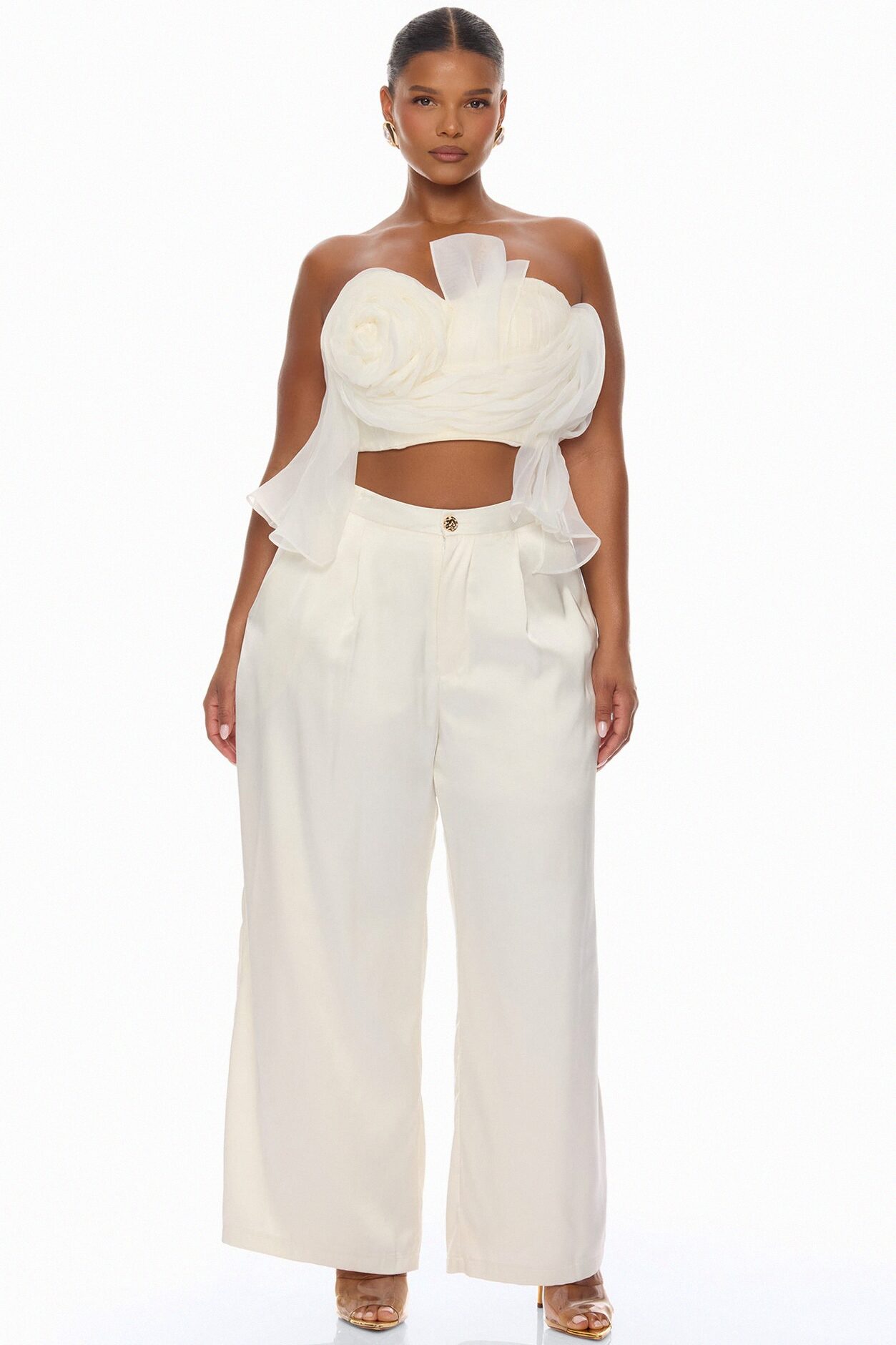 Arlynn 3D Applique Pant Set - White