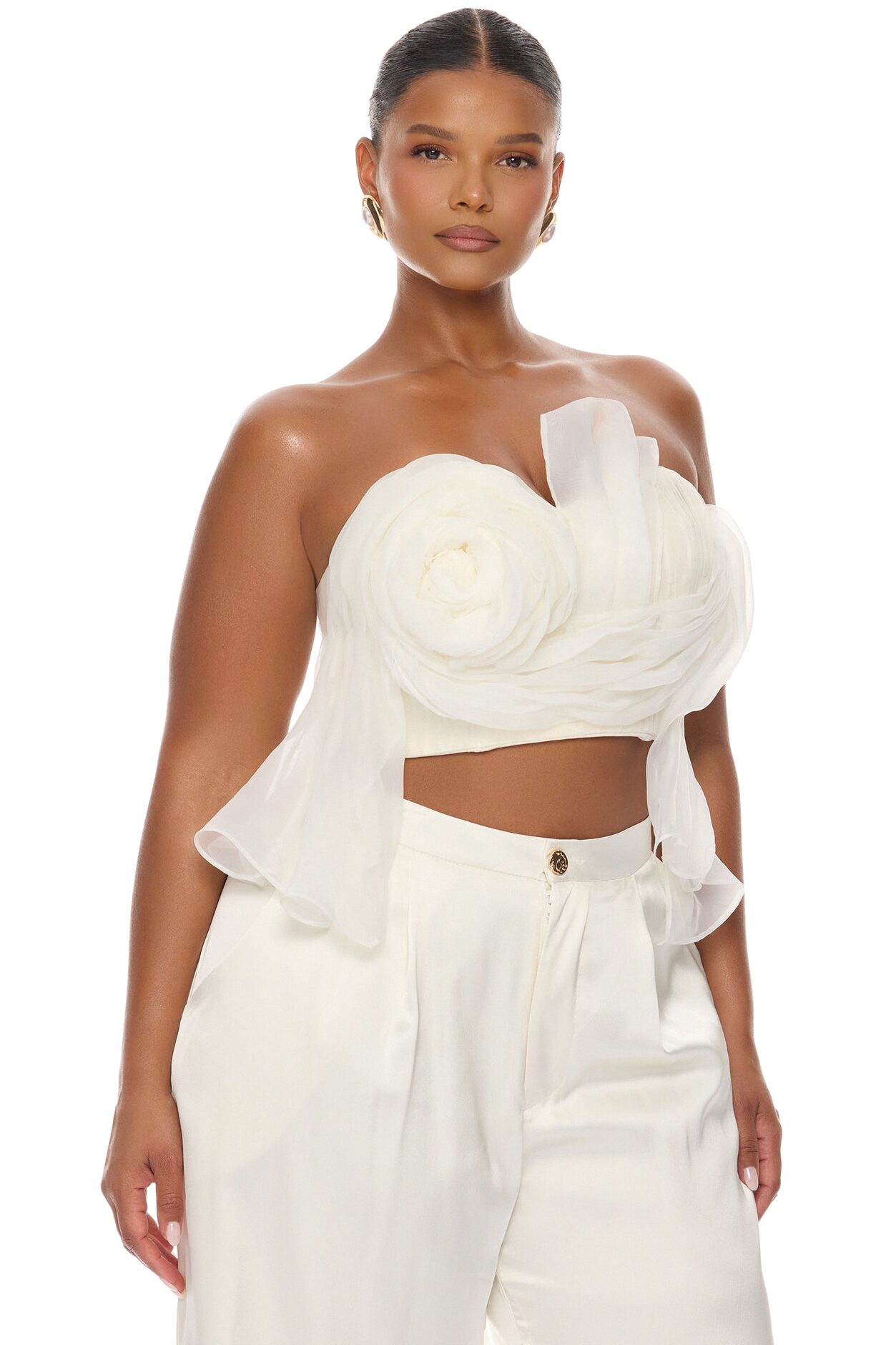 Arlynn 3D Applique Pant Set - White