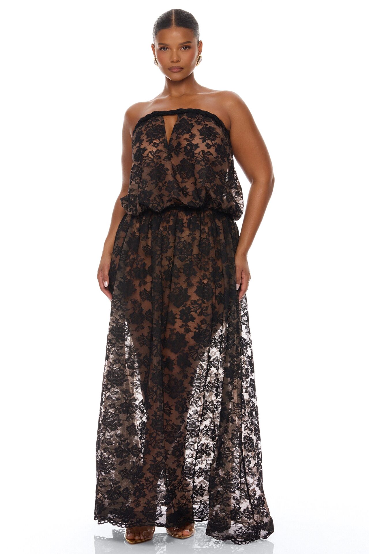 Faye Strapless Lace Maxi Dress - Black
