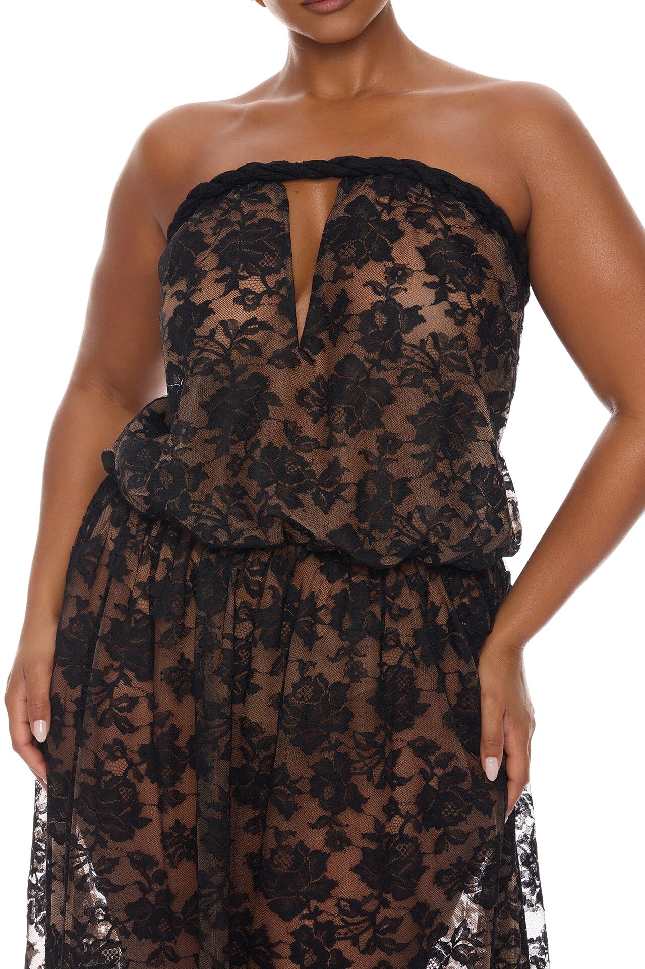 Faye Strapless Lace Maxi Dress - Black