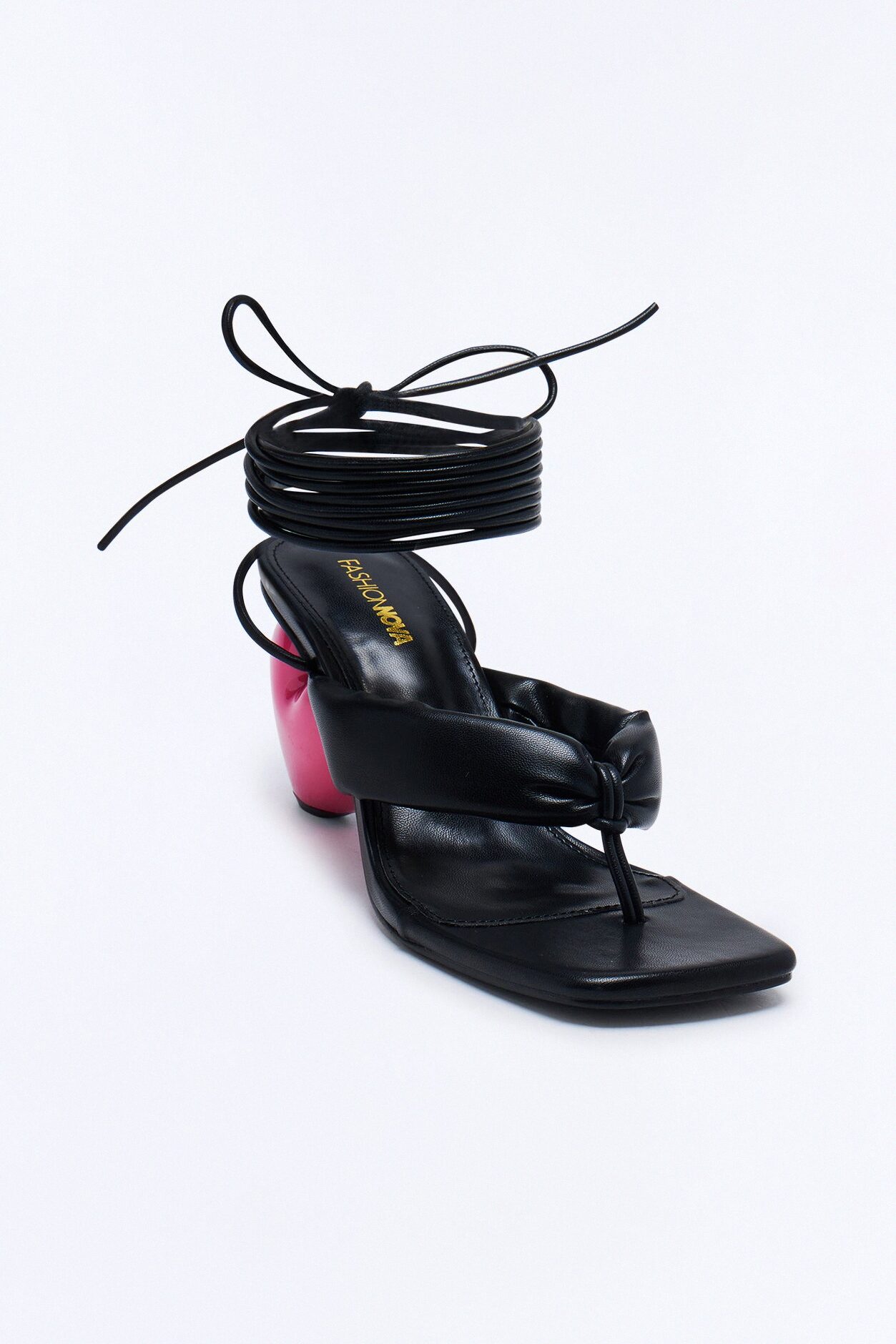 Fate Novelty Heart Wrap Up Thong Heels - Black