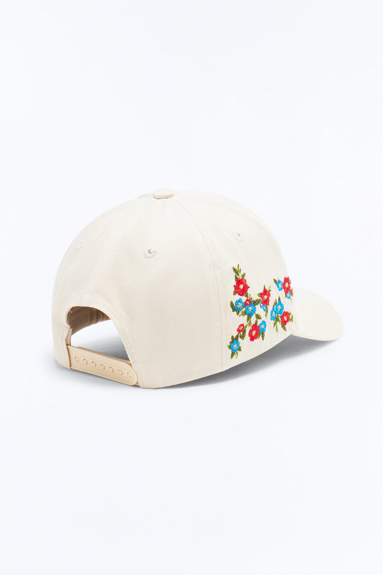 NY Flower Embroidery Cotton Twill Snapback Hat - Stone