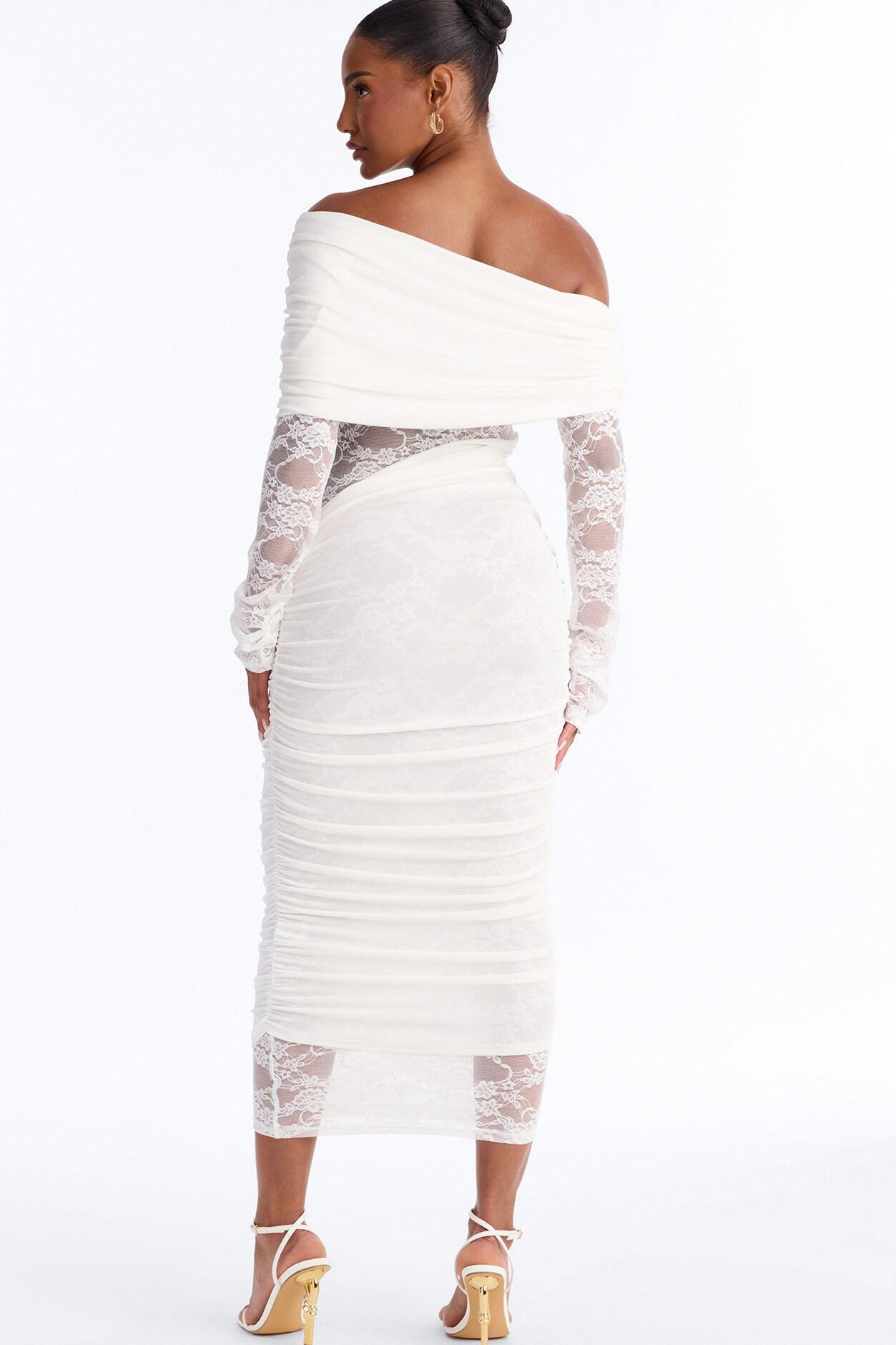 Nadia Lace Slinky Midi Dress - White