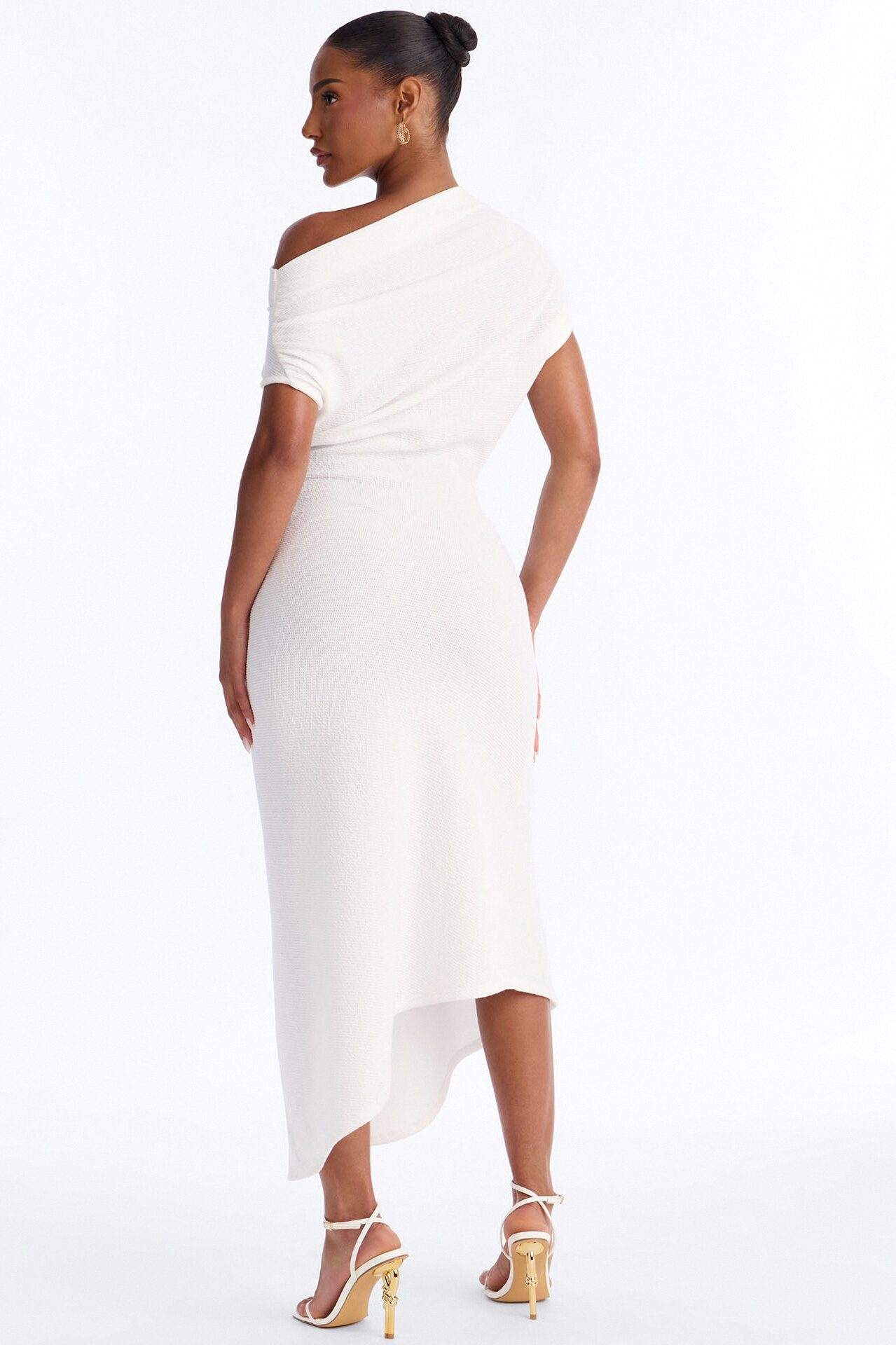 Milena Asymmetrical Textured Midi Dress - White