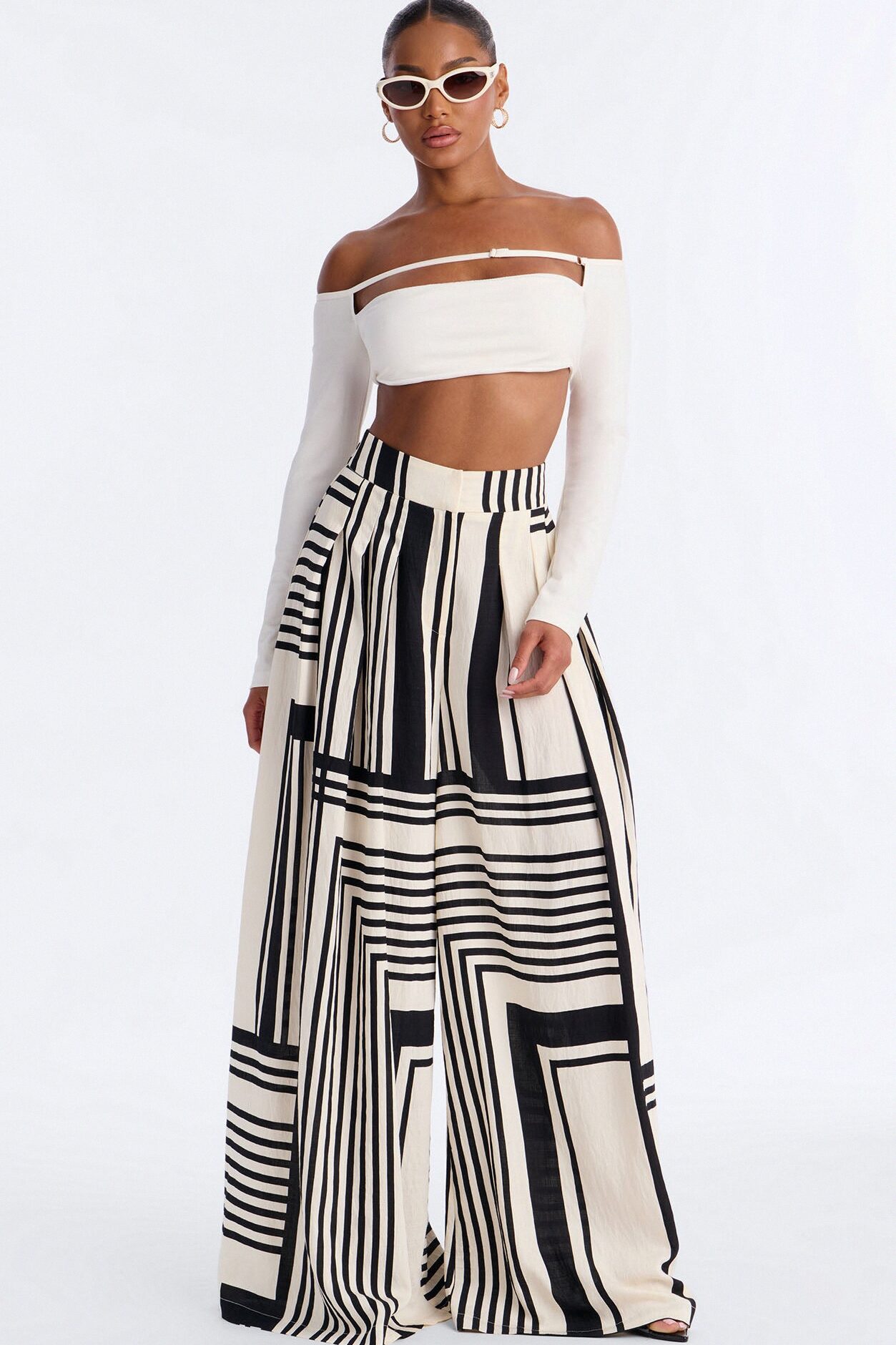 Pamela Geometric Wide Leg Pant - Navy/combo
