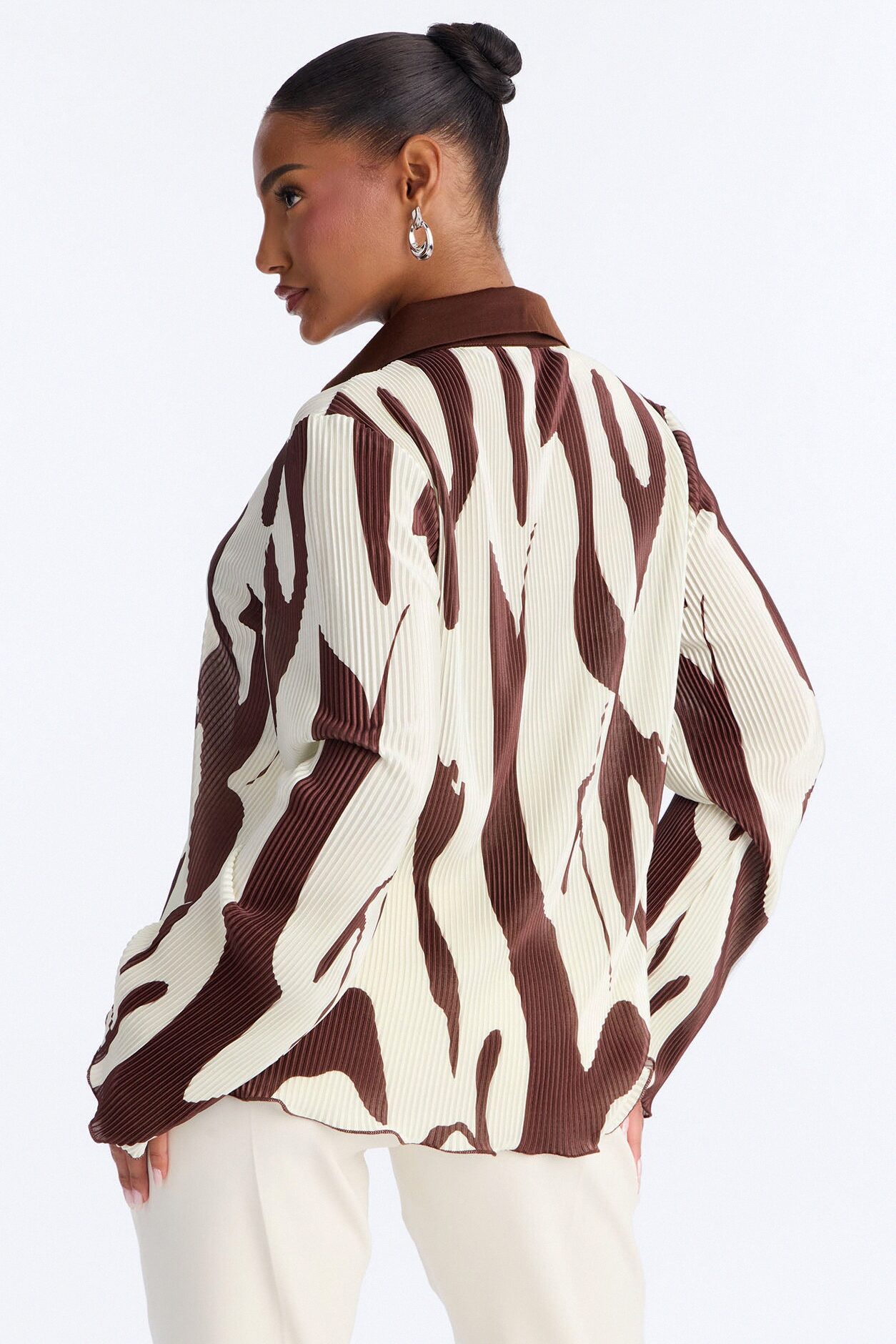 Zahara Button Up Top - Brown/combo