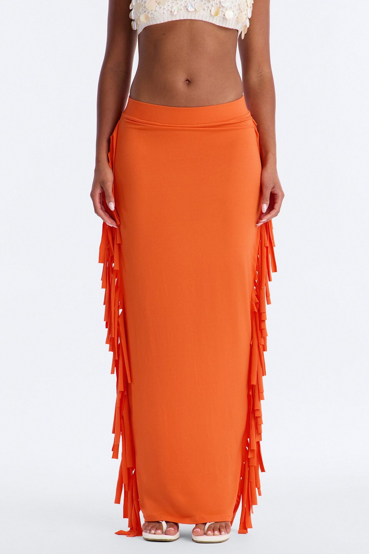 Going Places Fringe Maxi Skirt - Orange