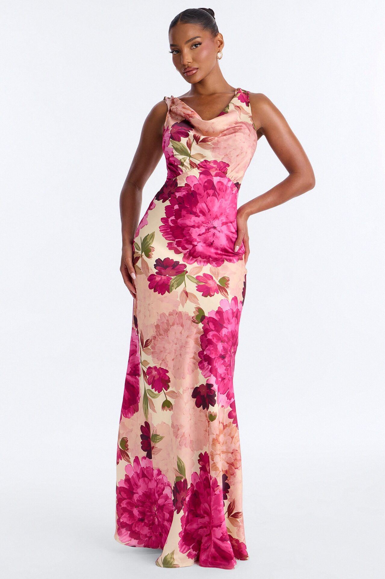 In Full Bloom Satin Maxi Dress - Pink/combo