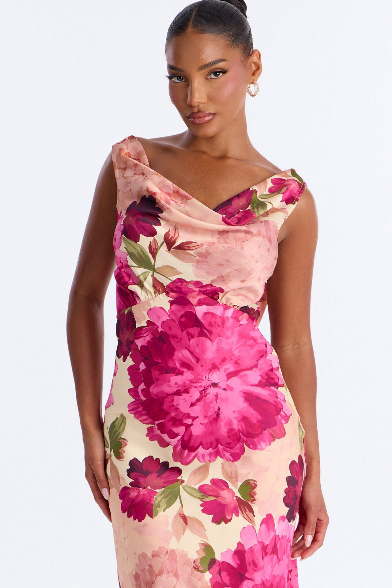 In Full Bloom Satin Maxi Dress - Pink/combo